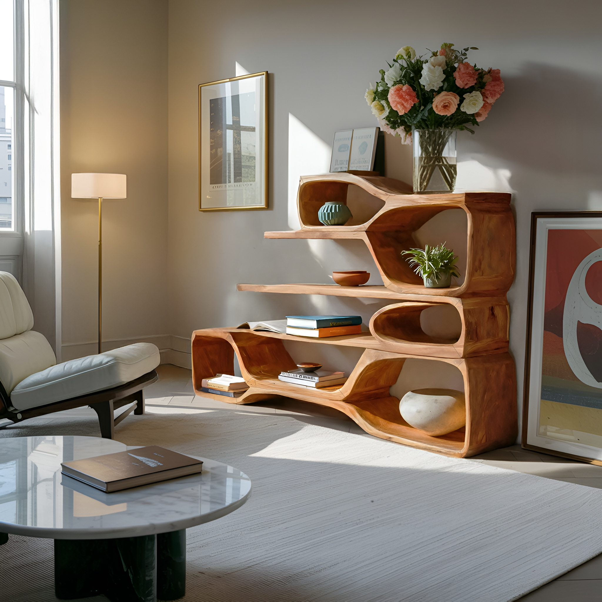 Curved Sculptural Bookshelf For Home Decor RTTHTTBS045