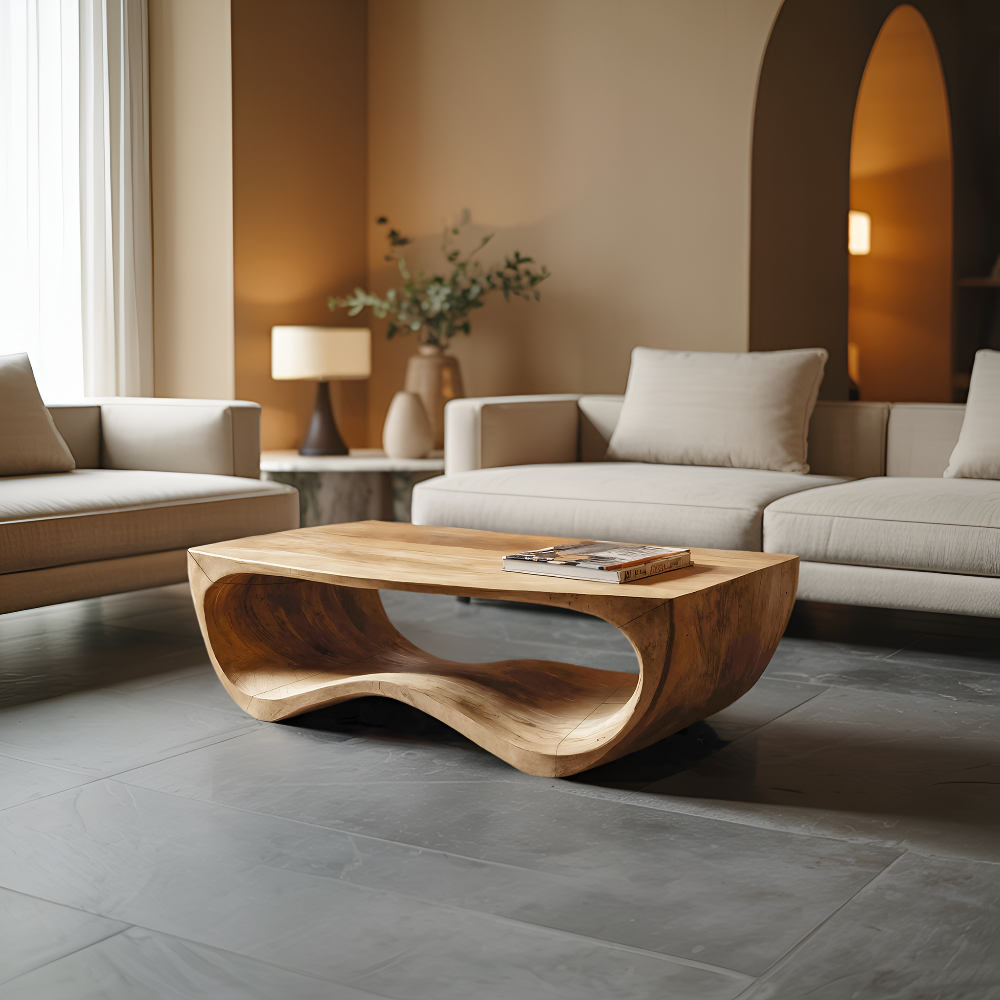 Artistic Sculptural Curved Coffee Table For Living Room RTTHHNCF052