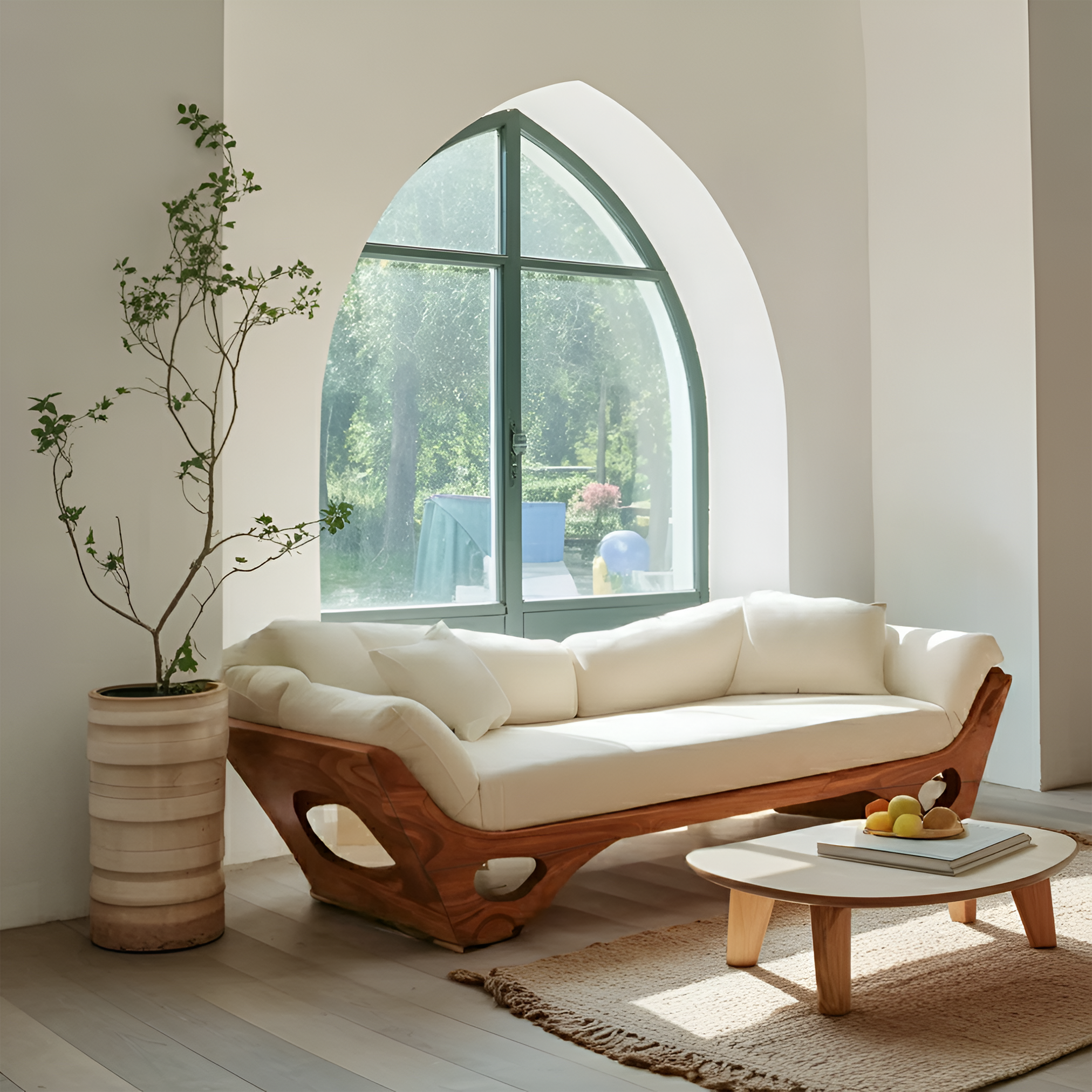 Artistic Wooden Sofa With Sculptural Organic Frame For Contemporary Home SITHTTSF024