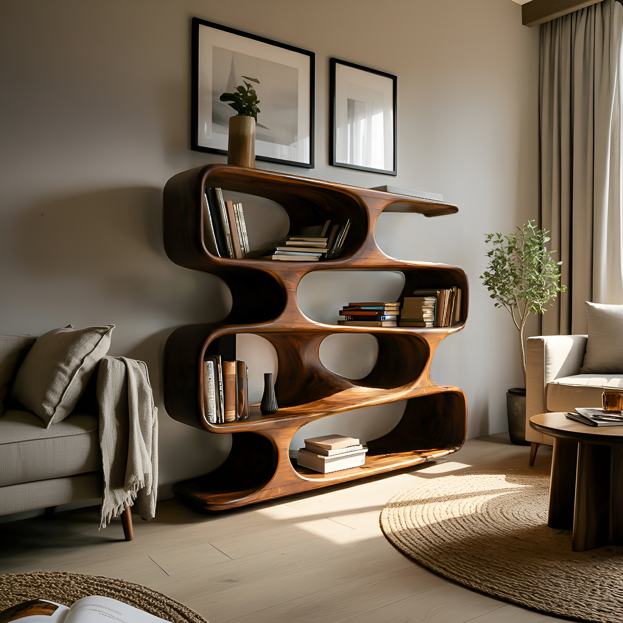 Statement Curved Bookcase For Modern Living Room Decor RTTHTTBS047