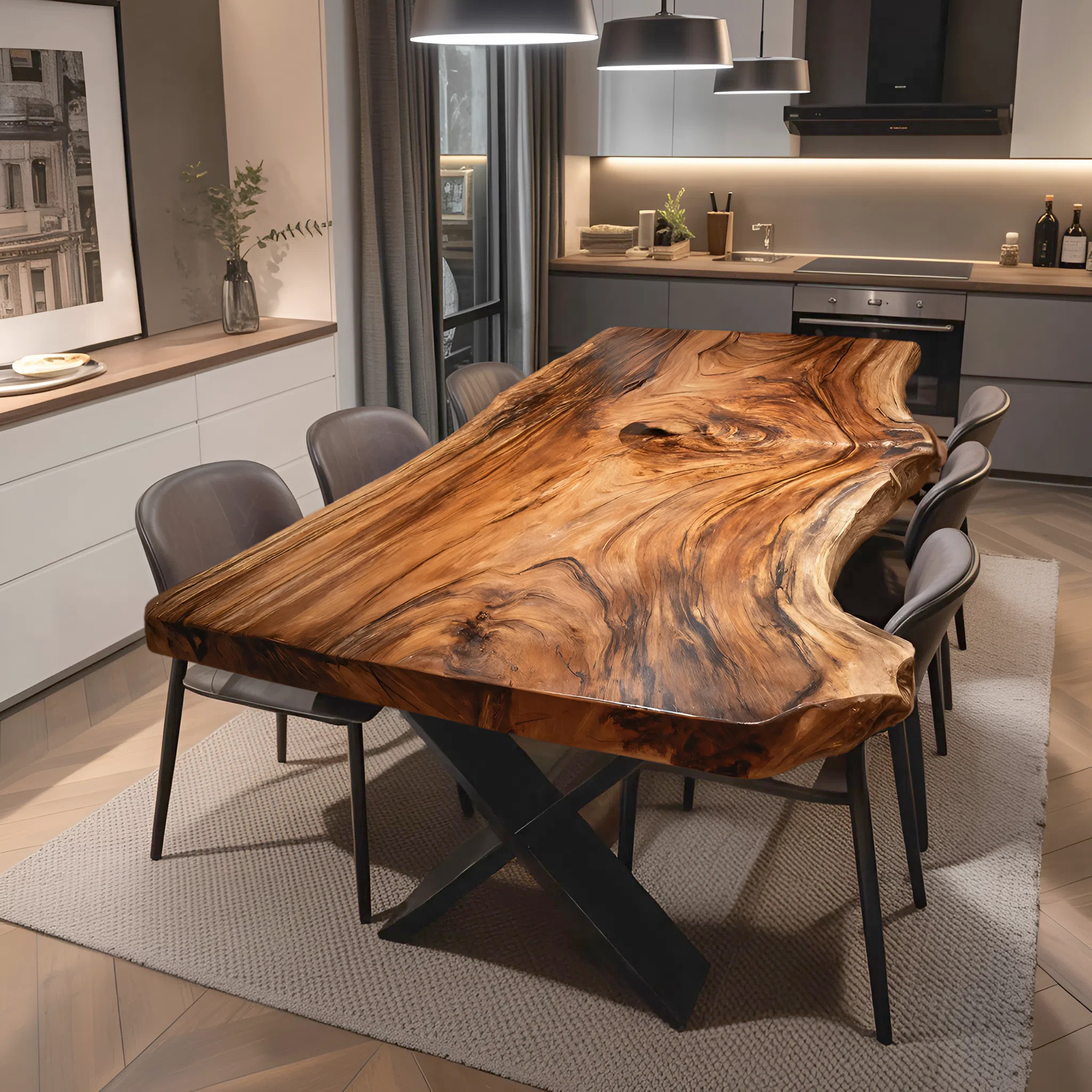 Dining Room Modern Live Edge Dining Table Natural Grain SILDTTRDN021