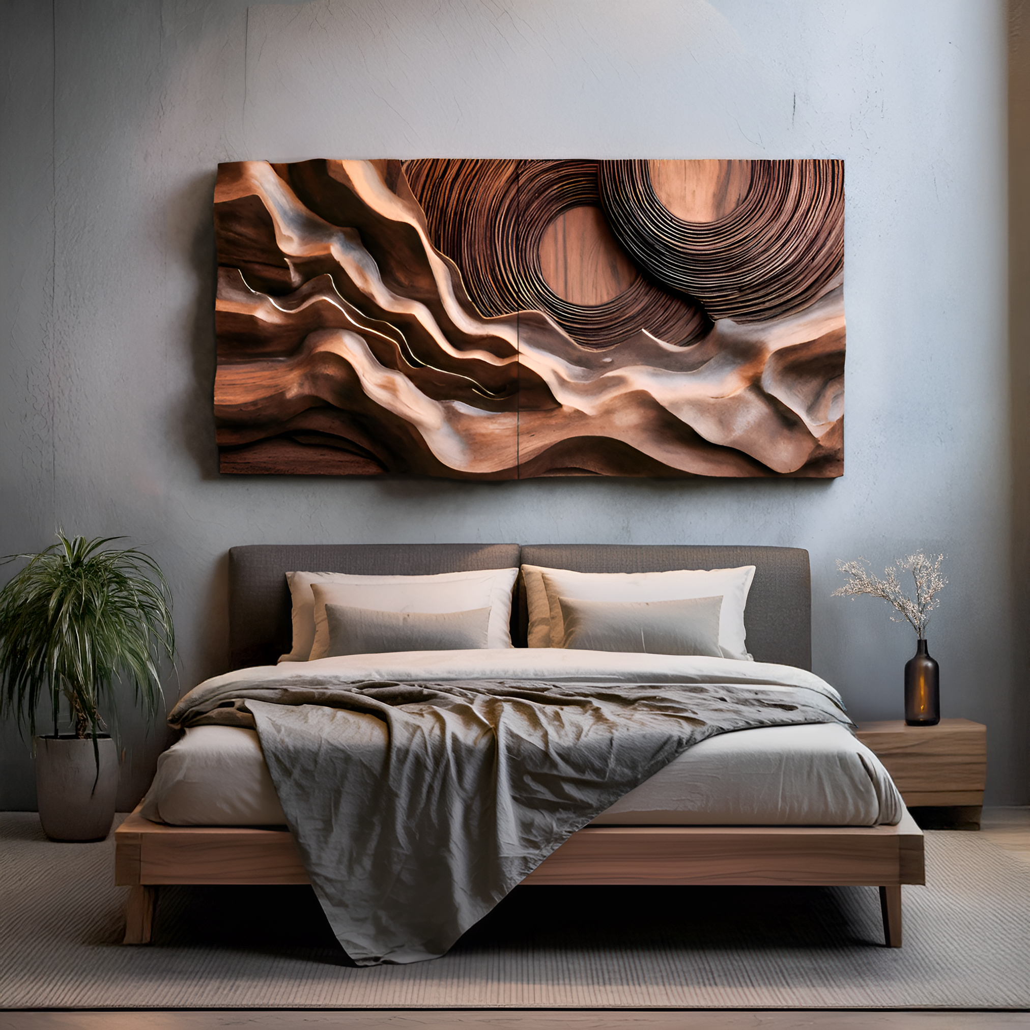 Layered Wave Wall Sculpture With Abstract Circles For Living Room SITHTTWA006