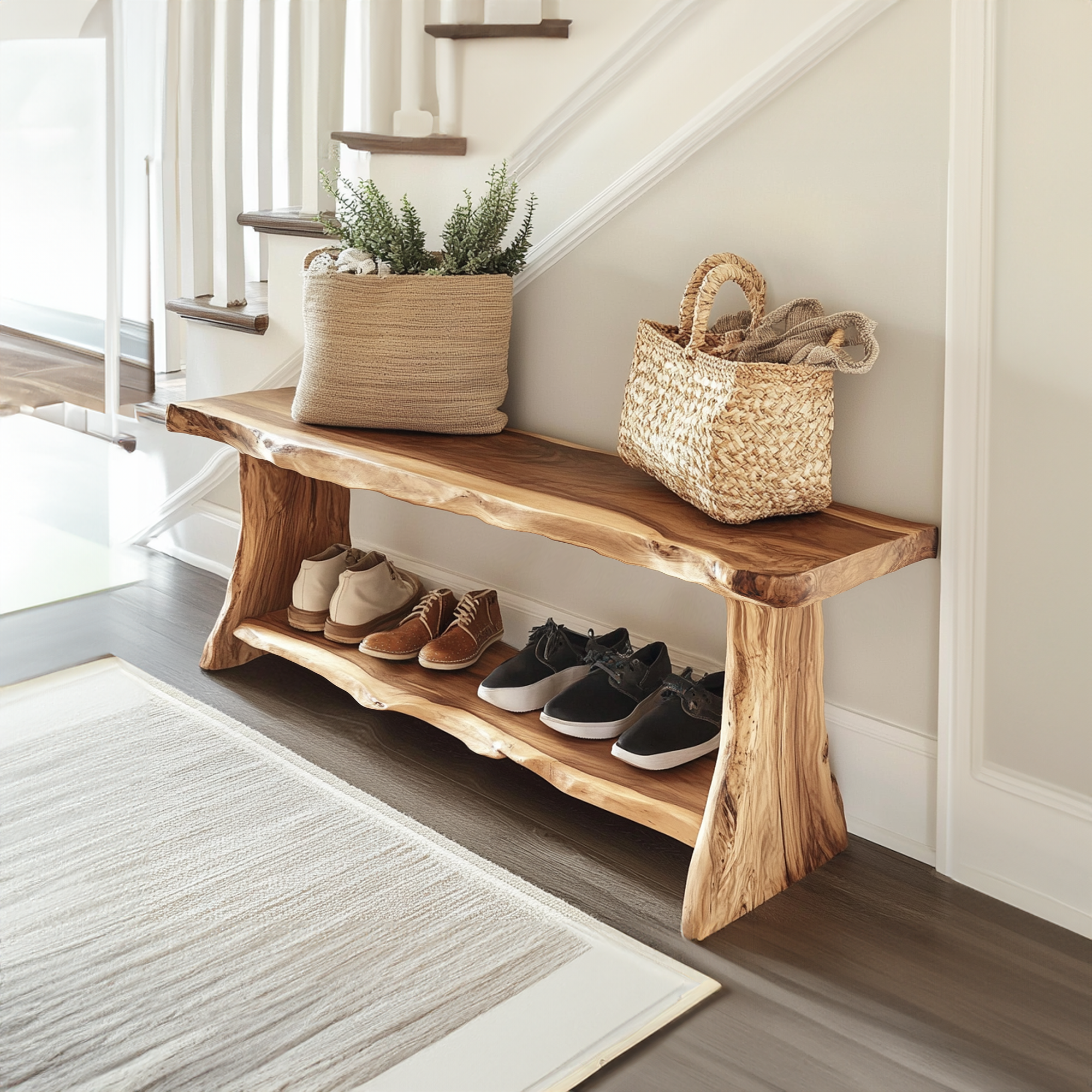 Farmhouse Solid Wood Entryway Shoe Rack Bench SINLSB017
