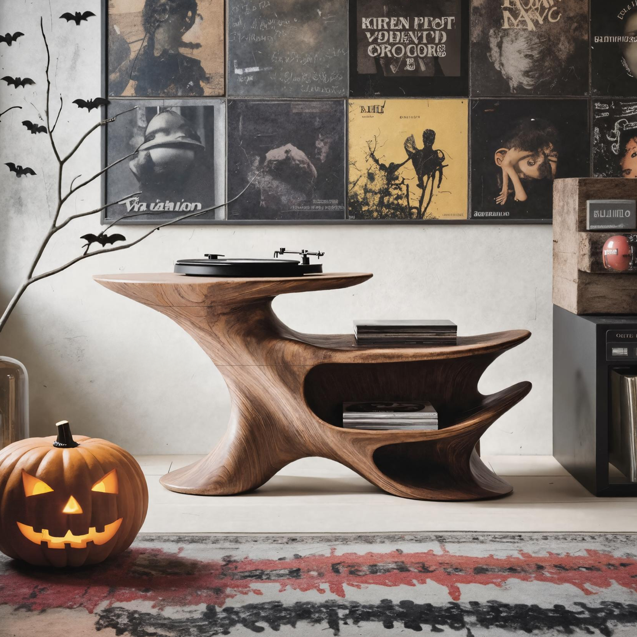 Farmhouse Solid Wood Record Stand For Bedroom Decor Halloween Furniture SILDTTNHRS002