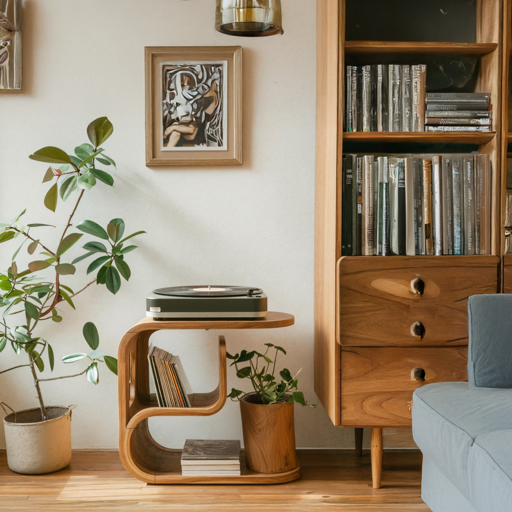 Rustic Wood Vinyl Player Stand For Livingroom Setup SILDTTRRPT037