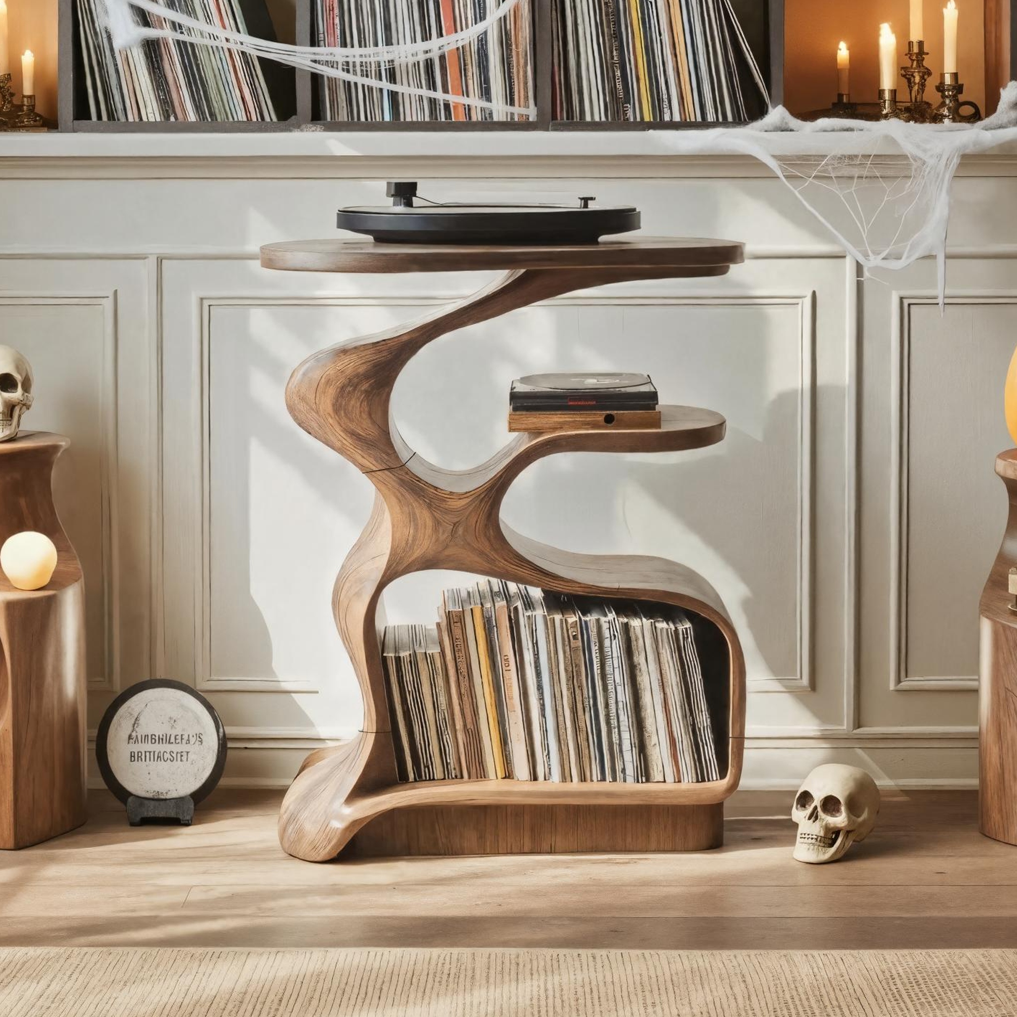 Farmhouse Live Edge Record Stand For Furniture Decor Halloween Theme SILDTTNHRS006