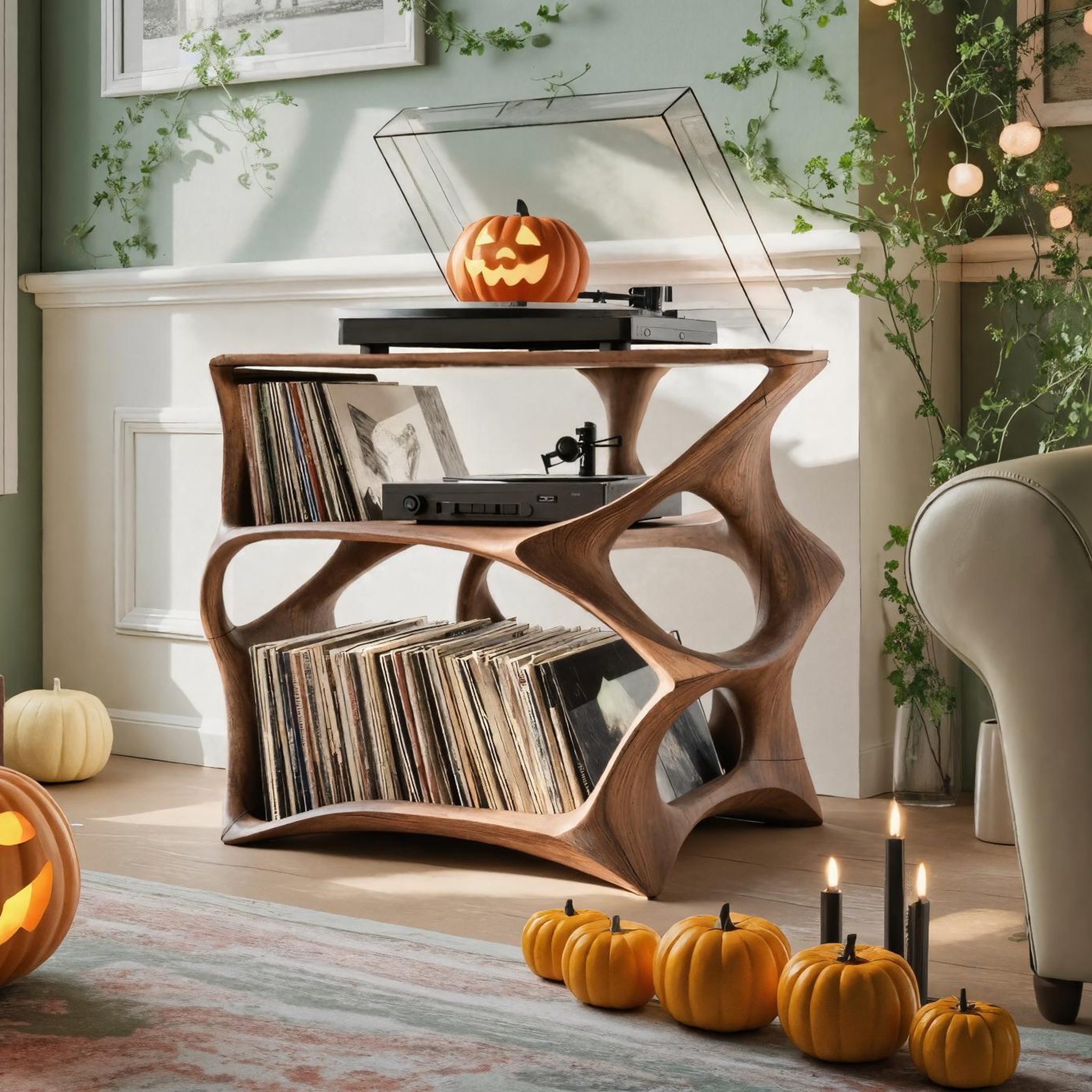 Modern Wooden Live Edge Record Stand For Living Room Halloween Style SILDTTNHRS004