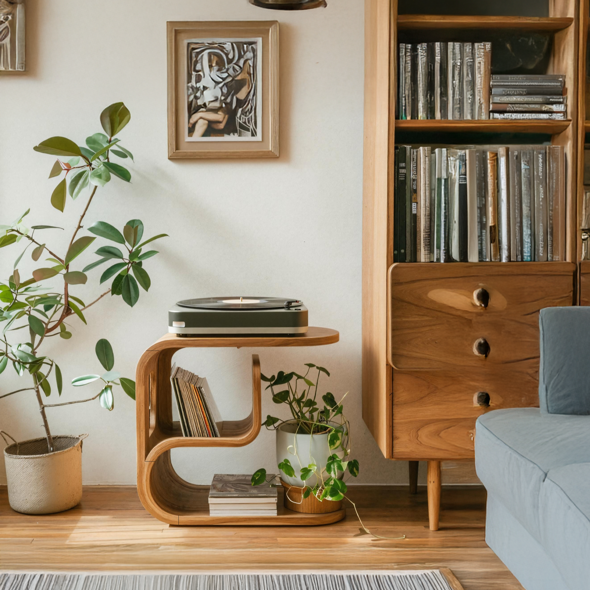 Rustic Wood Vinyl Player Stand For Livingroom Setup SILDTTRRPT037