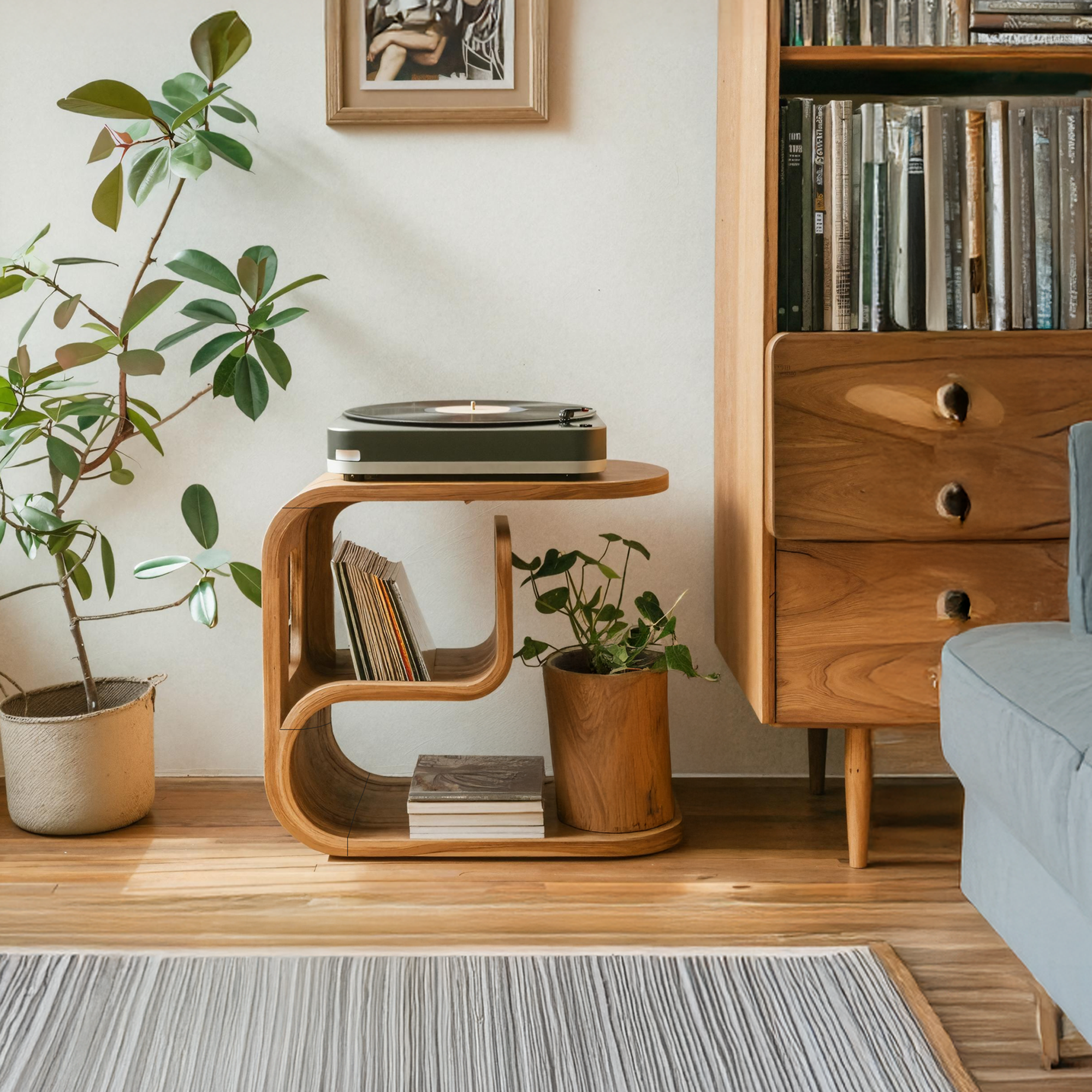Rustic Wood Vinyl Player Stand For Livingroom Setup SILDTTRRPT037