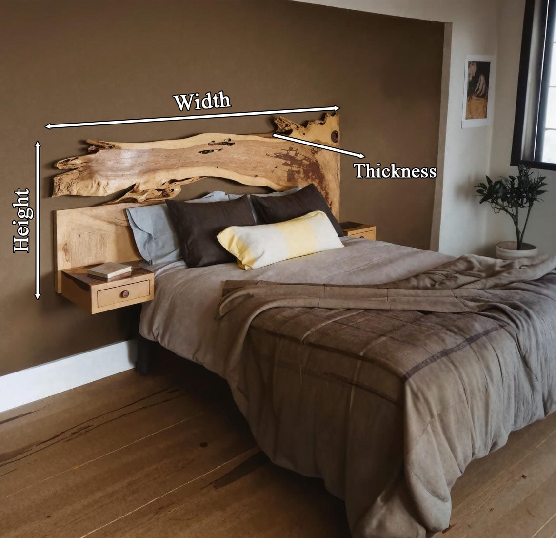 Unique Live Edge Headboard With Shelf For Bedroom SITHHB006