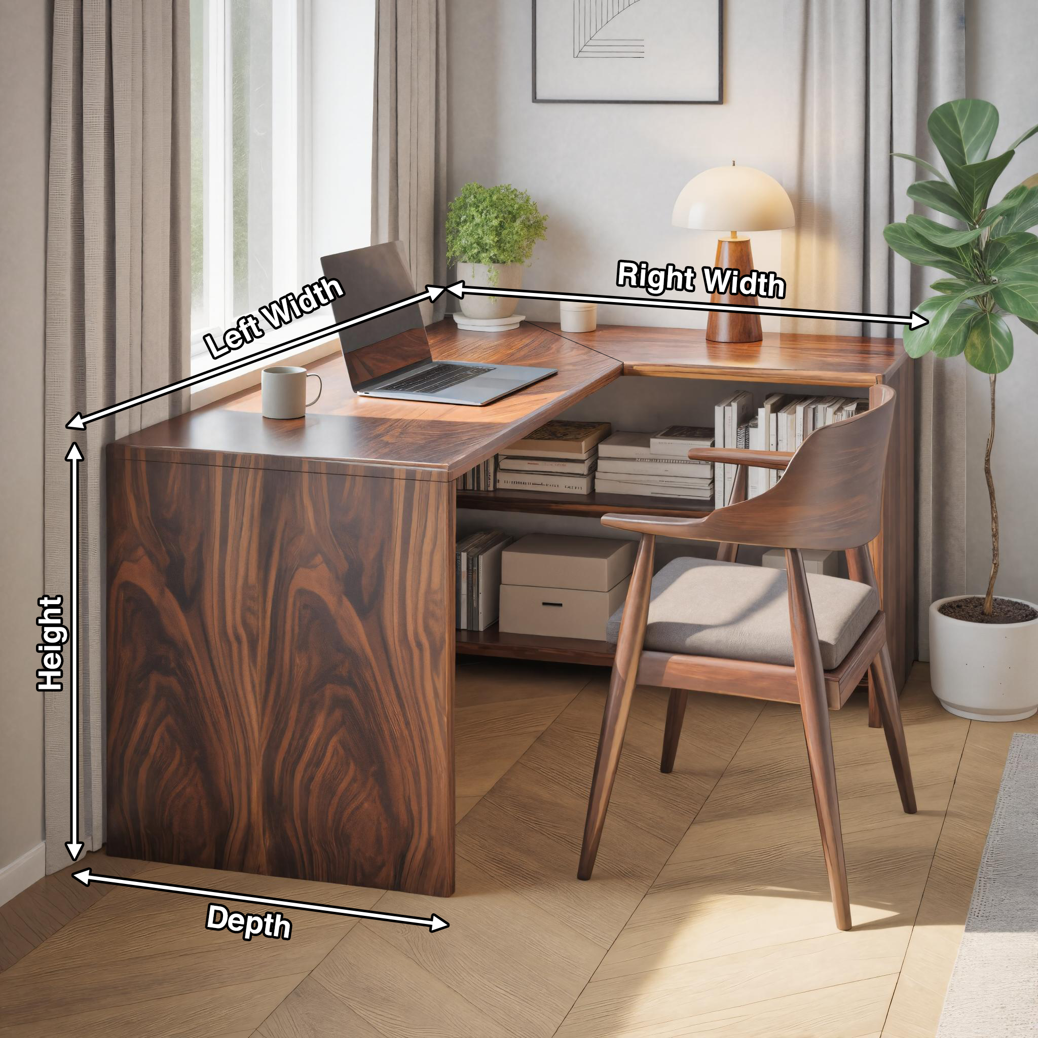 Modern L Shaped Wooden Desk With Bookshelf For Home Office Or Study SITHTTDE018