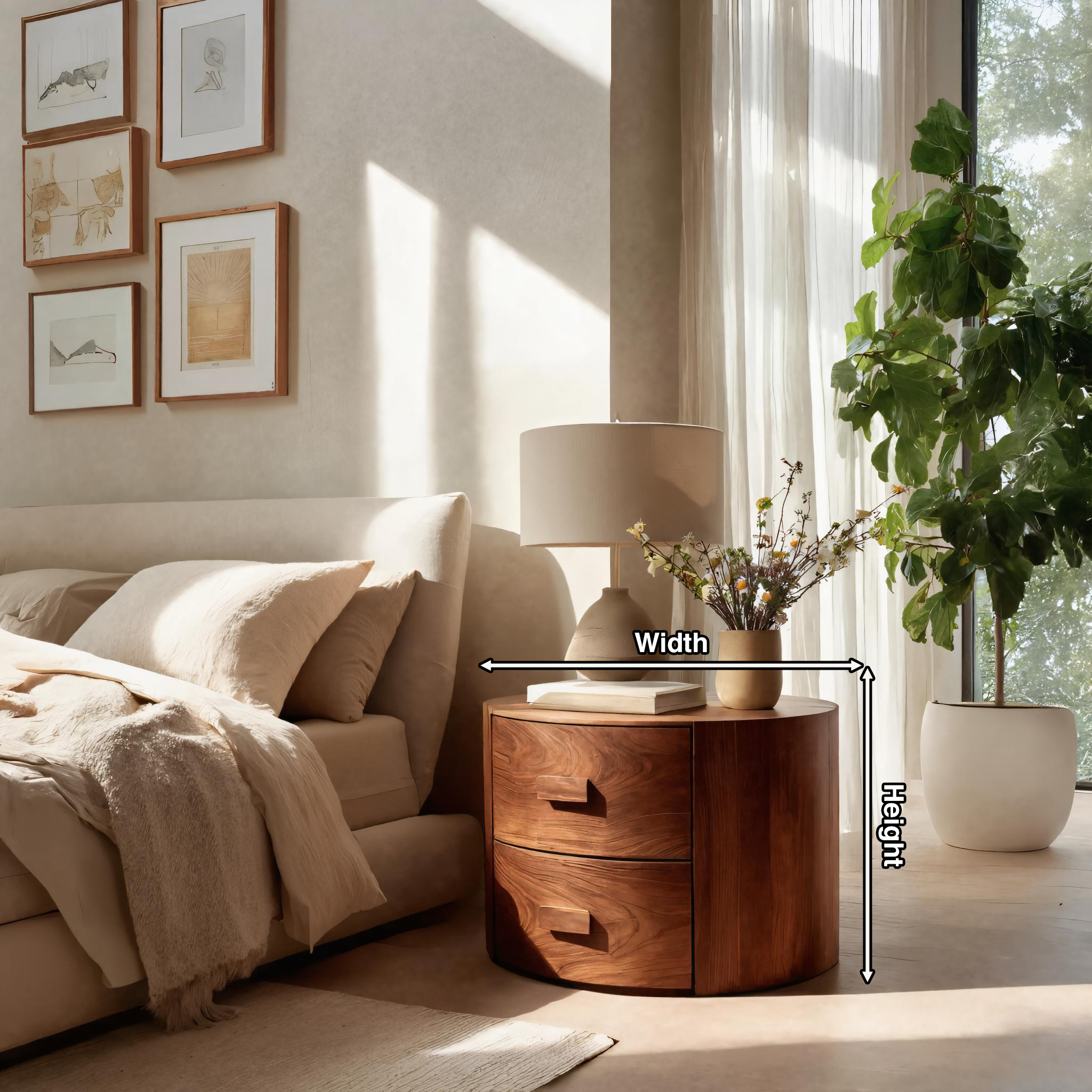 Round Two Drawer Nightstand For Modern Bedroom SITHTTNS012