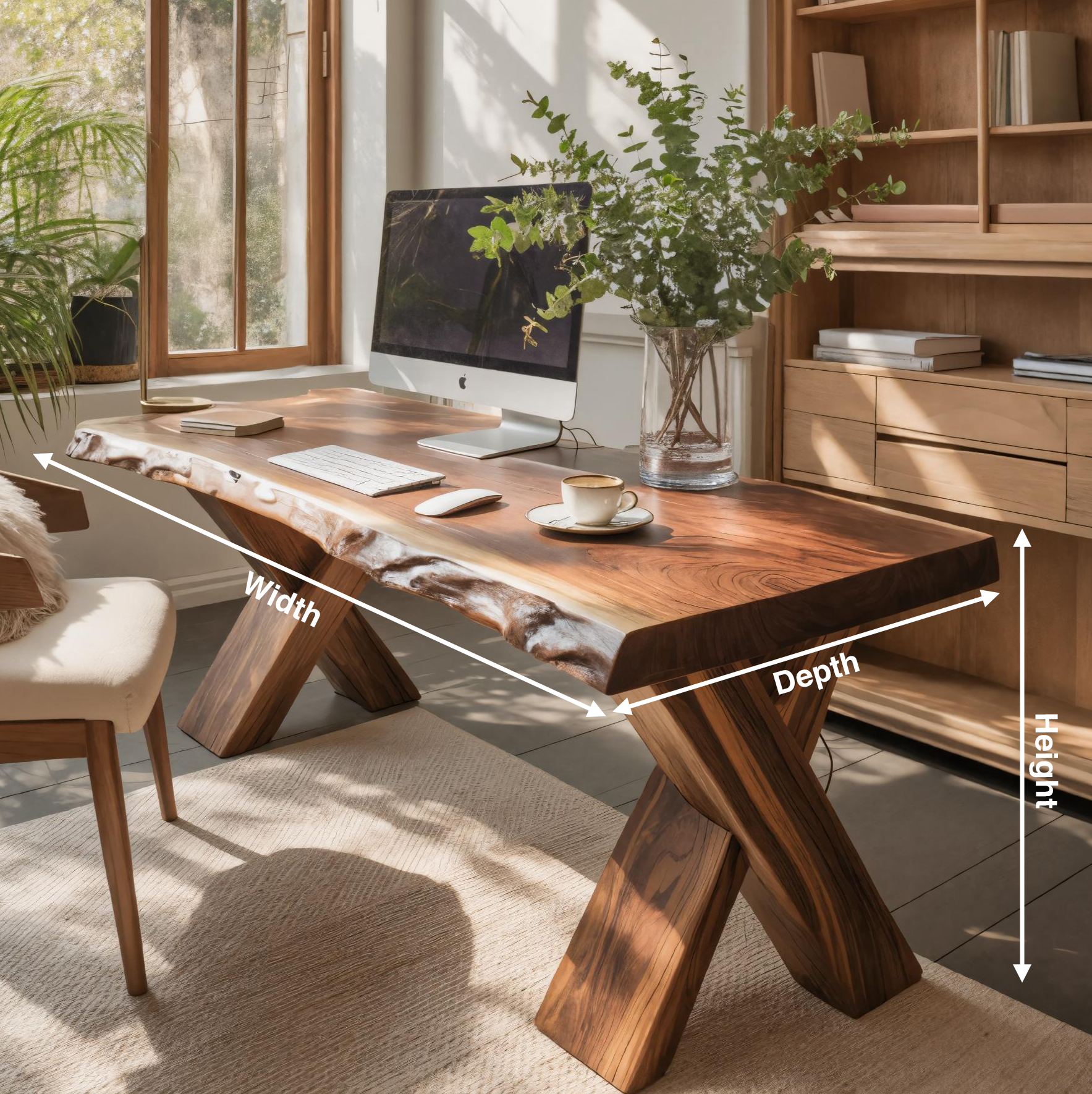 Live Edge Wooden Desk With X Legs For Rustic Home Office Or Studio SITHTTDE034