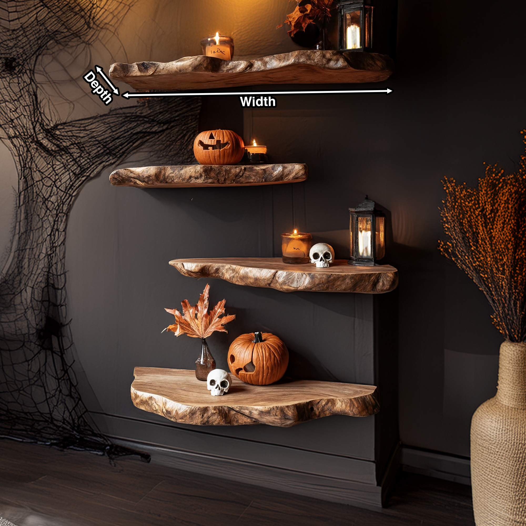 Handcrafted Live Edge Floating Shelf For Bedroom Unique Halloween Accent SILDTTRHFL020