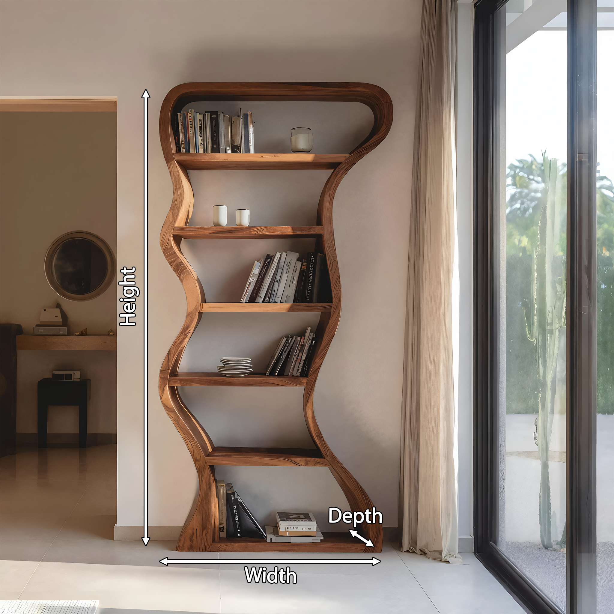 Organic Sculpture Wavy Bookshelf For Living Room Or Office Furniture SITHHNBS068
