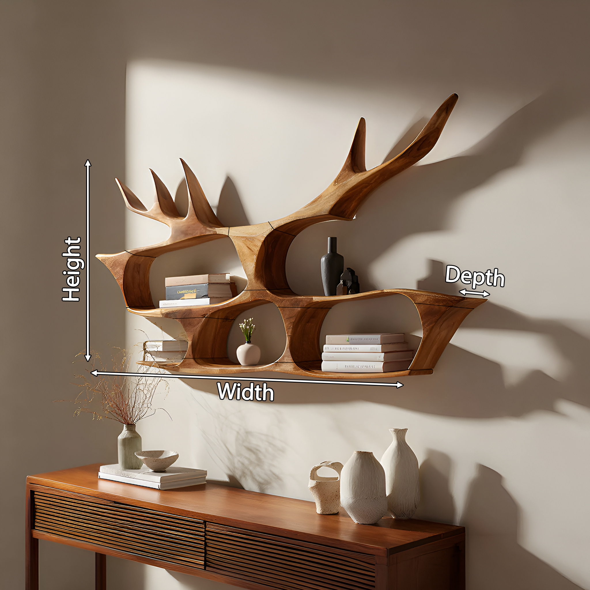 Mid Century Handcrafted Wooden Wall Mount Shelf For Entryway SILDTTRWMS032