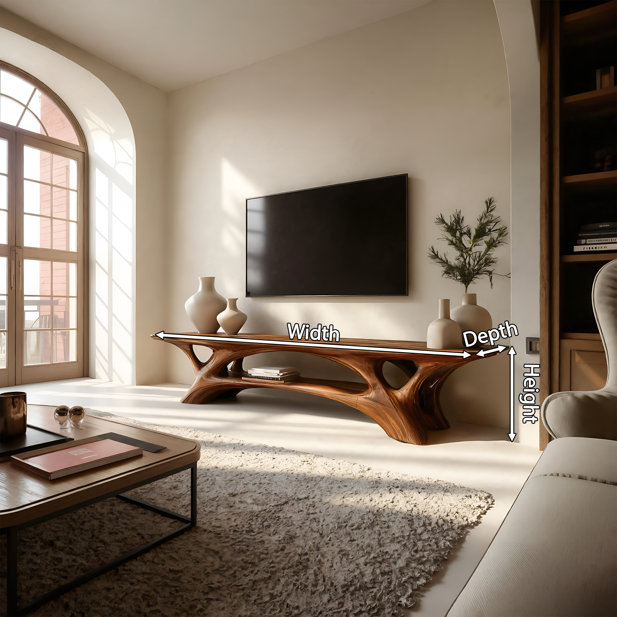 Organic TV Stand With Flowing Curved Design For Modern Home RTTHTTTVC054