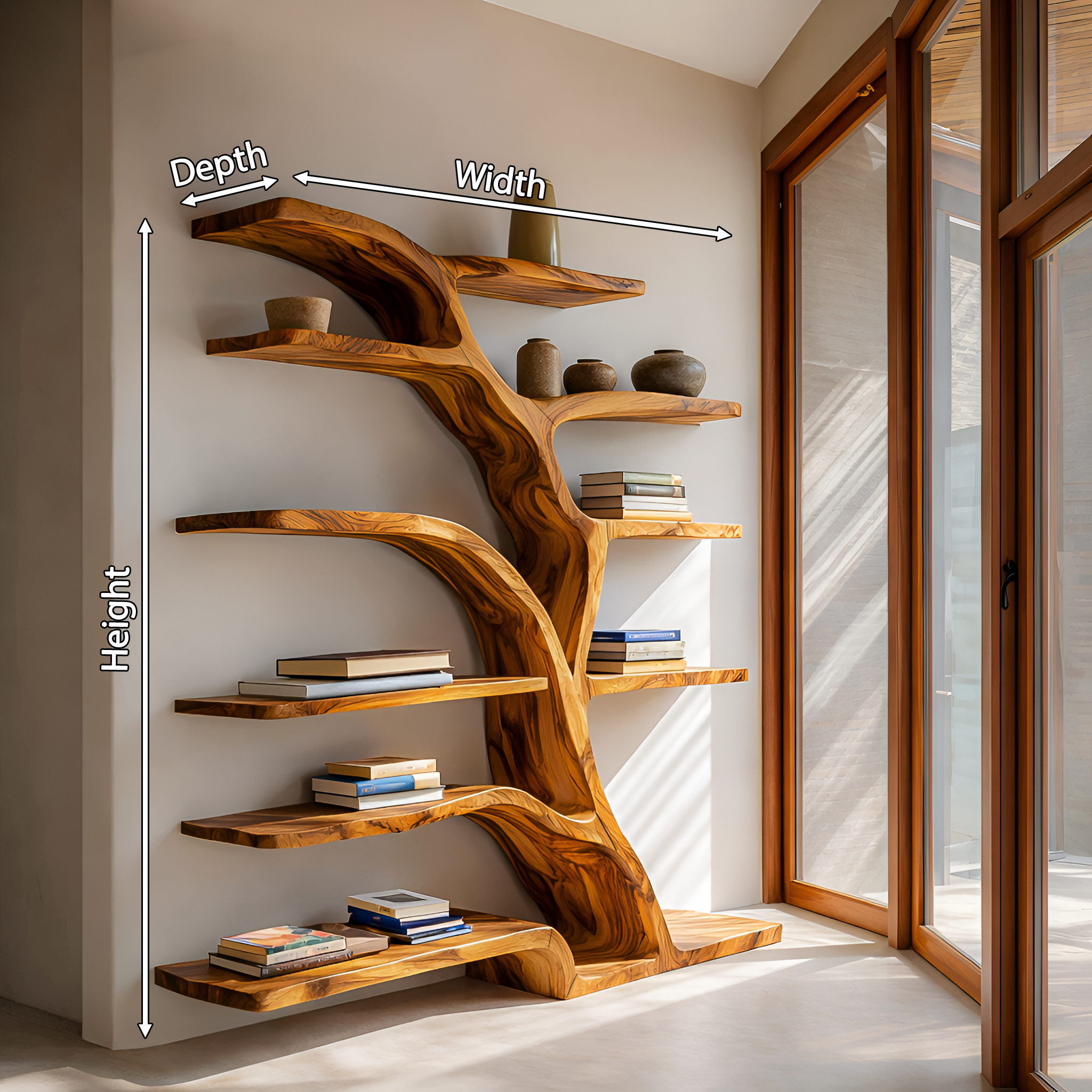 Modern Bookshelf Flowing Curved Design For Living Decor RTTHTTBS063