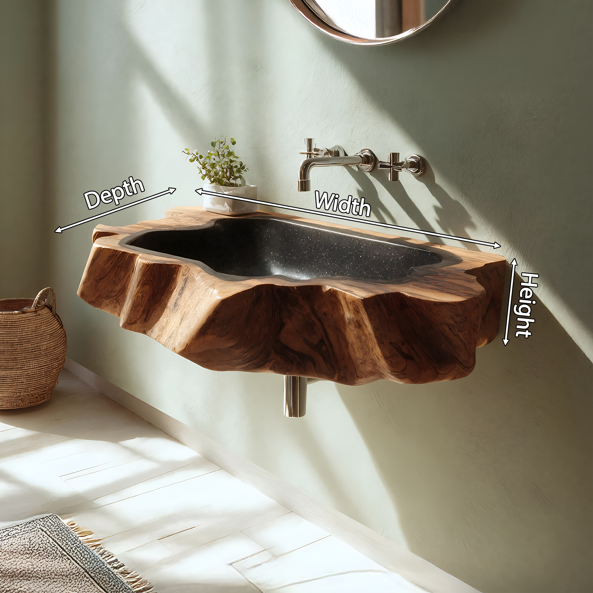 Handcrafted Wooden Wall Mounted Bathroom Sink For Natural Decor SILDTTNVS075