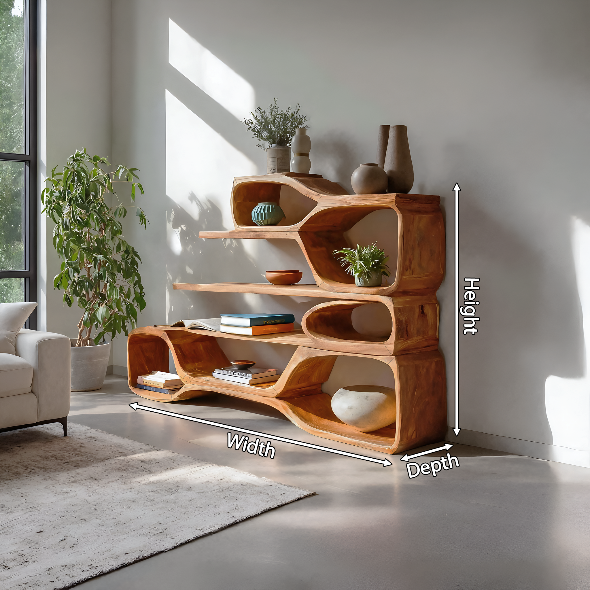 Curved Sculptural Bookshelf For Home Decor RTTHTTBS045