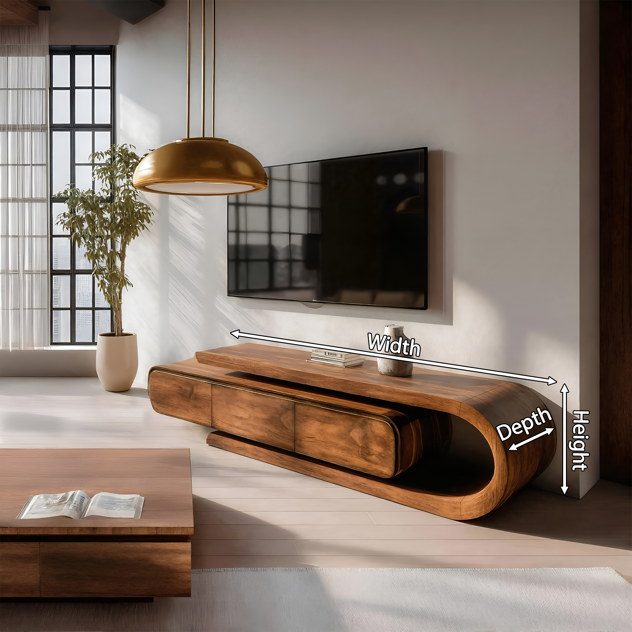 Contemporary Curved Wooden TV Console For Living Room RTTHHNTVC065