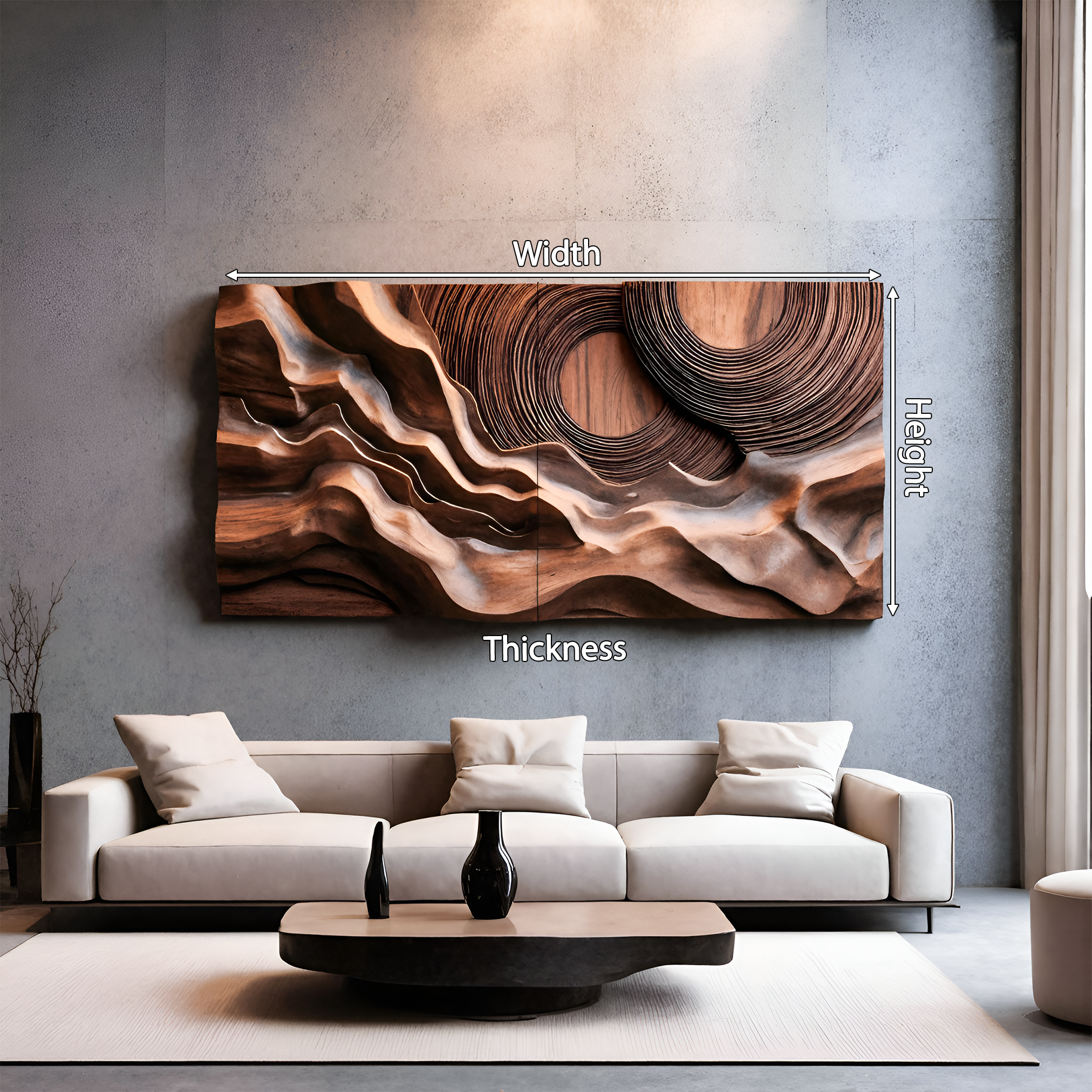 Layered Wave Wall Sculpture With Abstract Circles For Living Room SITHTTWA006