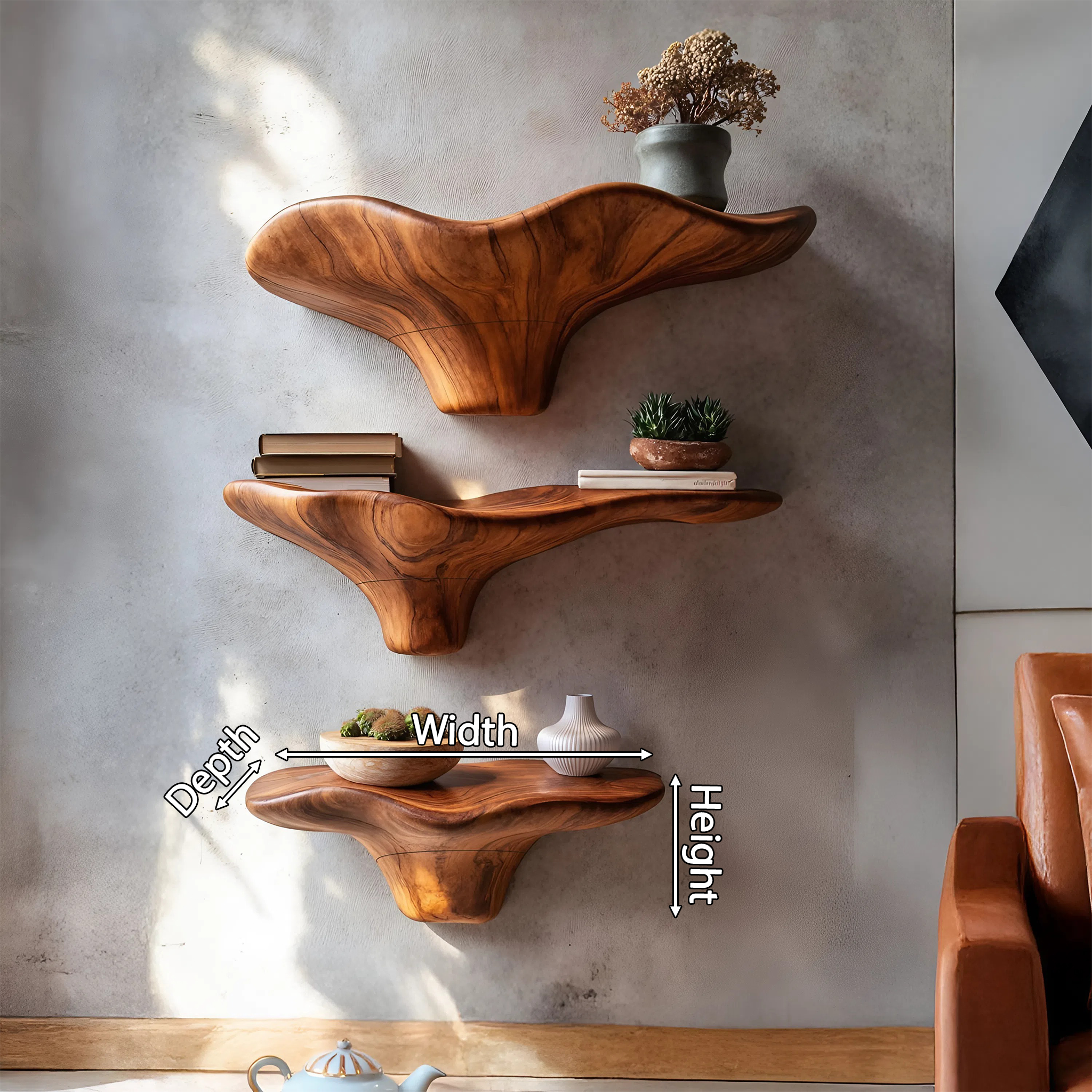 Handcrafted Wooden Mushroom Shelf For Entryway Furniture Decor SILDTTRMR024