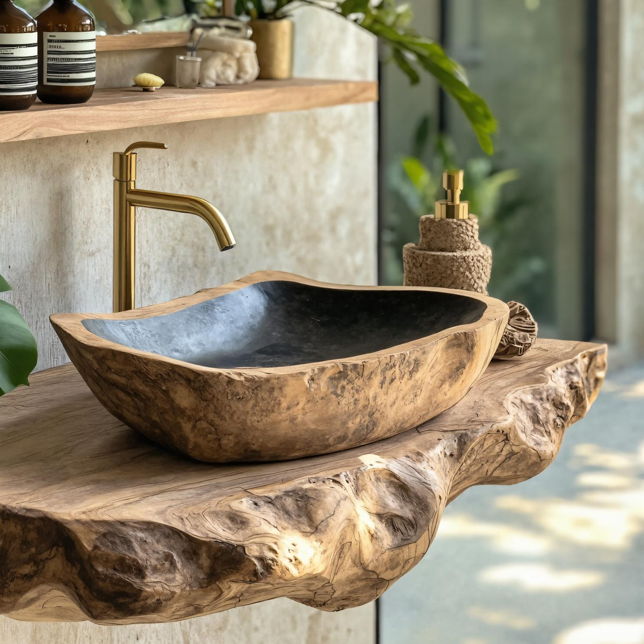 Rustic Mid Century Solid Wood Sink For Bathroom Decor SILDTTRVS009