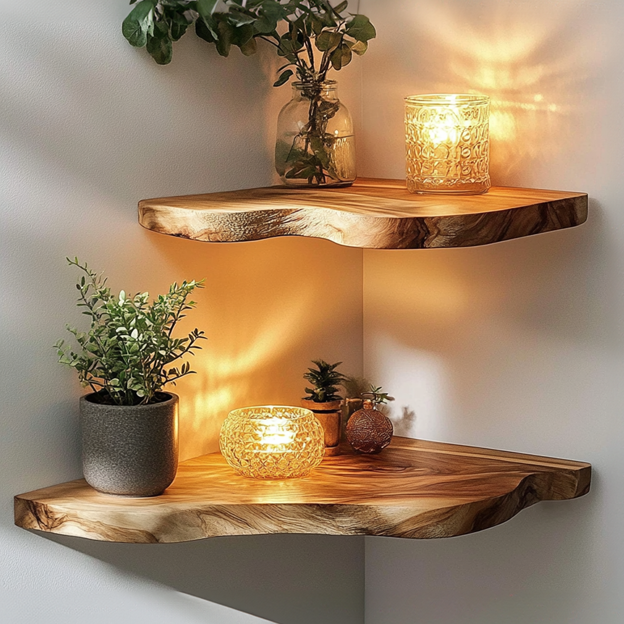 Walnut Wood Shelving Unit Corner Floating Shelf SINLCN007