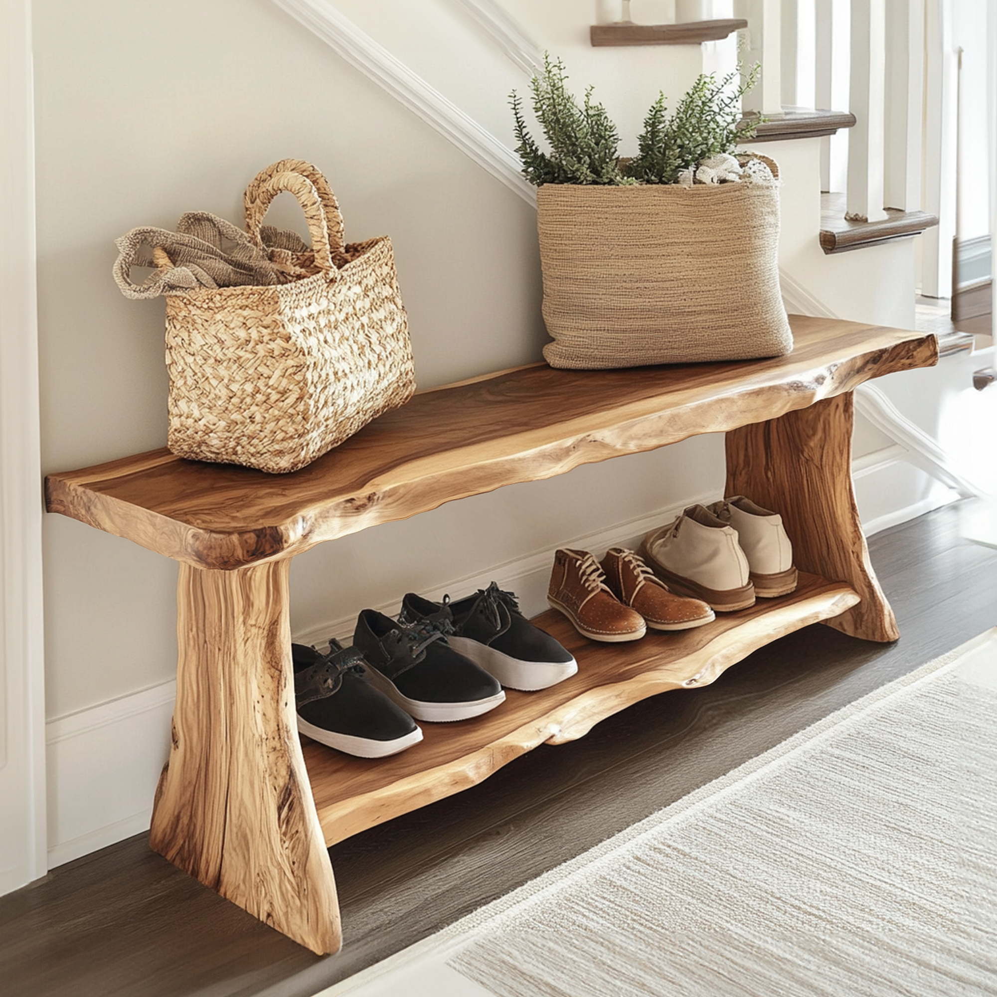 Farmhouse Solid Wood Entryway Shoe Rack Bench SINLSB017