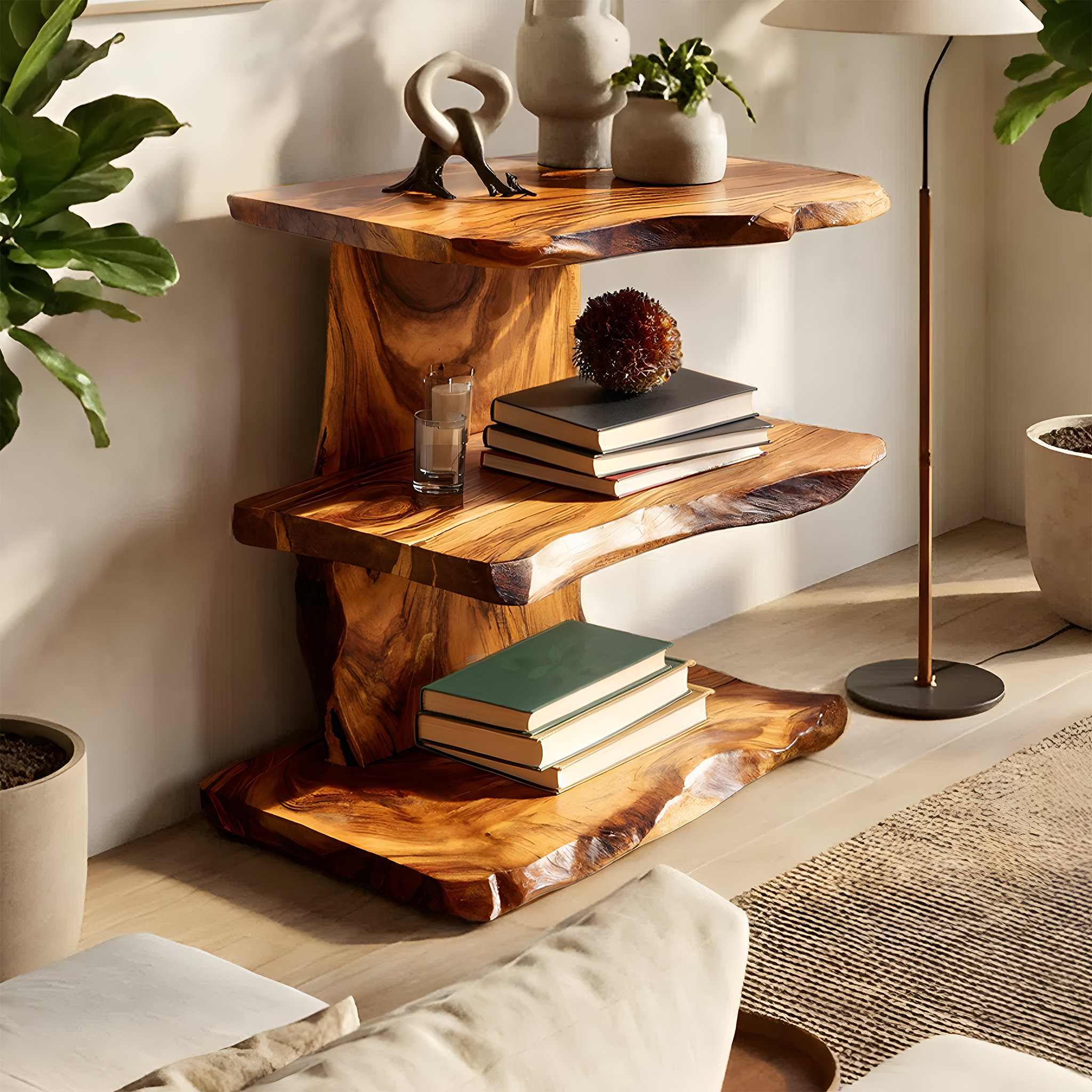 Farmhouse Wooden Live Edge Standing Shelf For Housewarming Gift Decor SILDTTNFGS018