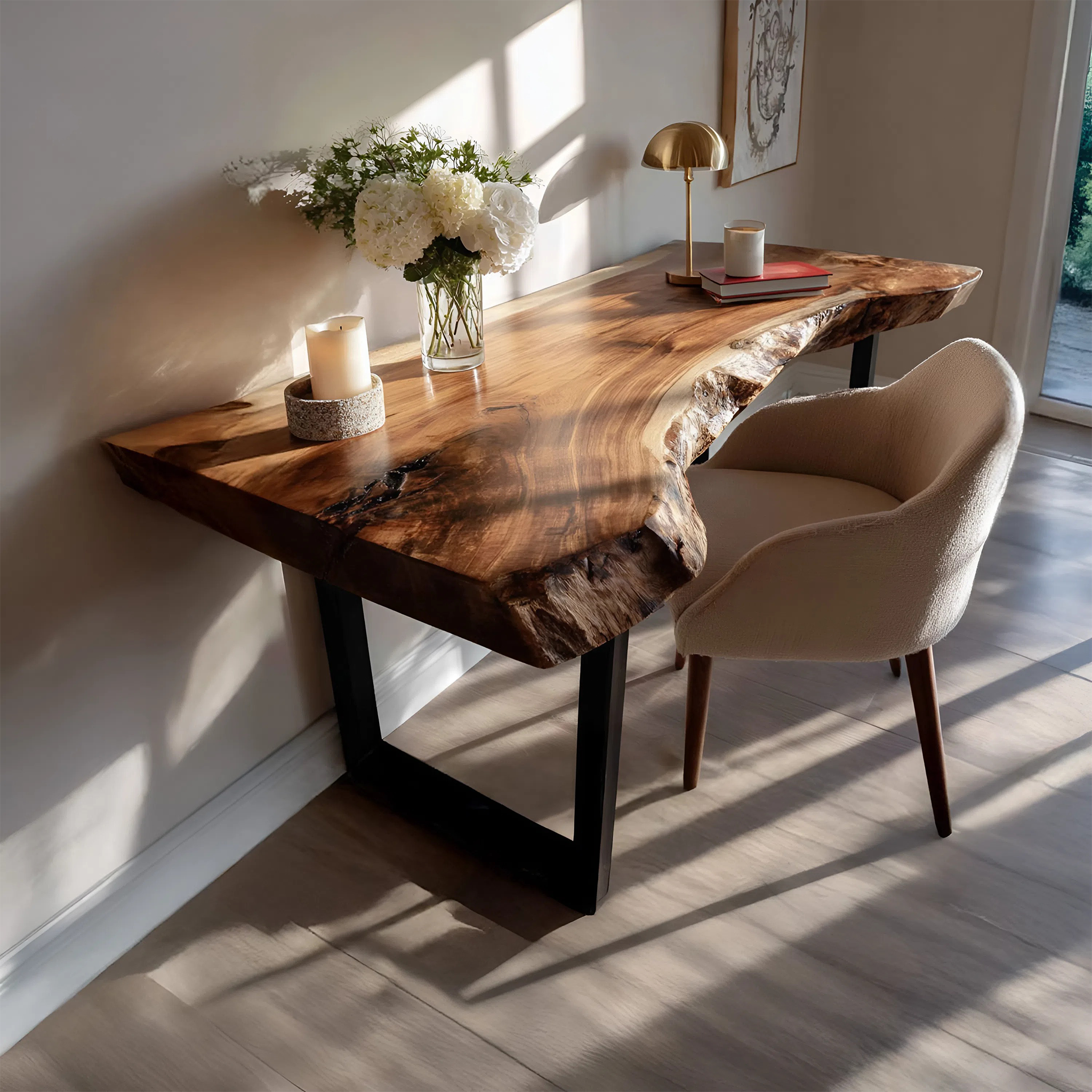 Mid Century Wooden Live Edge Desk For Living Room Decor SILDTTNDE001