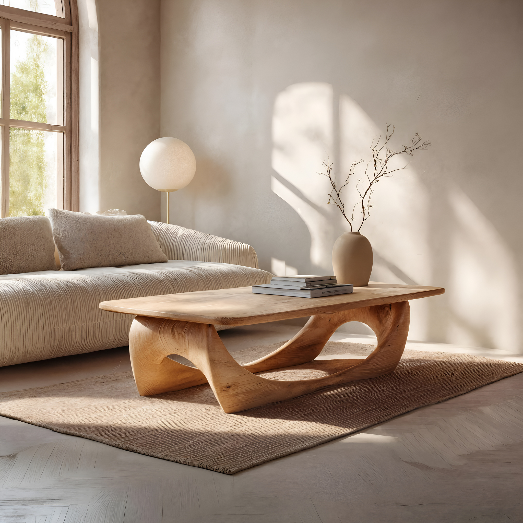 Minimal Coffee Table Smooth Curved Base For Living Room RTTHHNCF060
