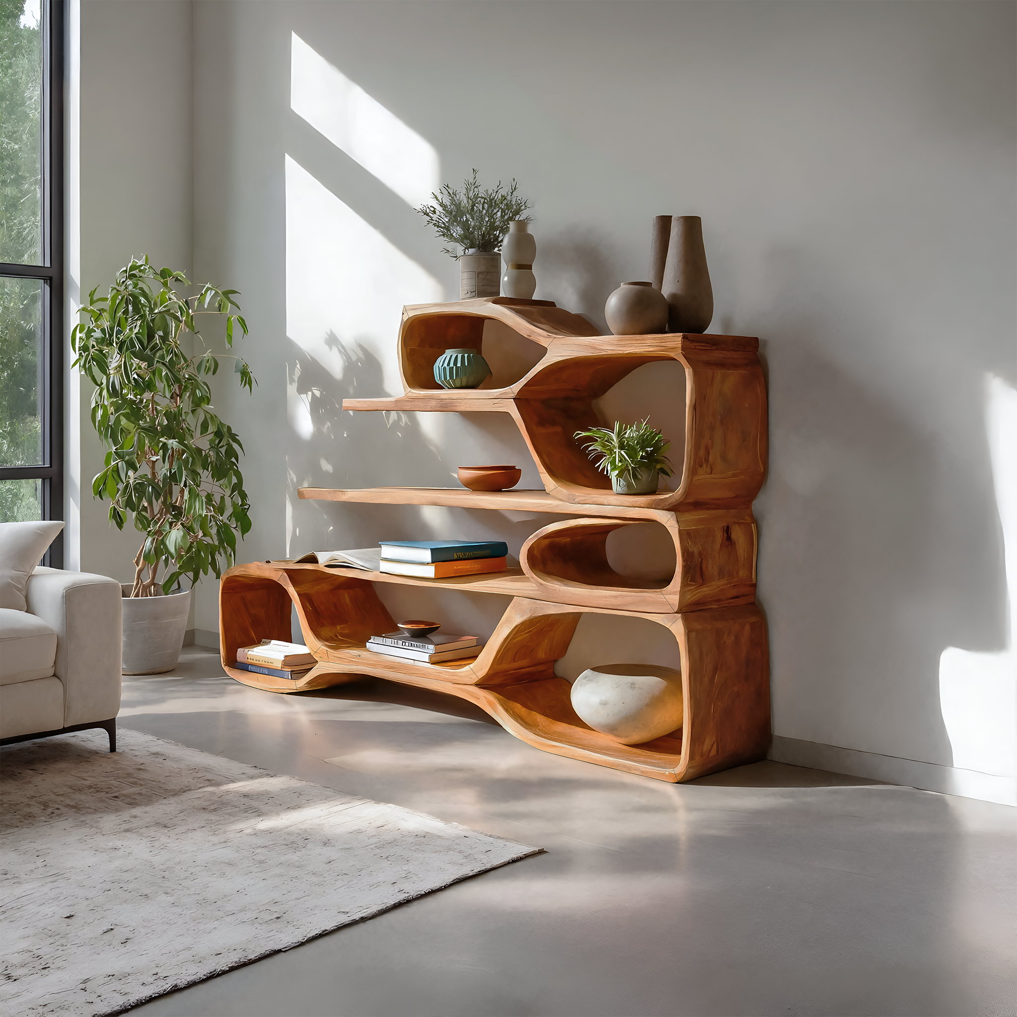Curved Sculptural Bookshelf For Home Decor RTTHTTBS045
