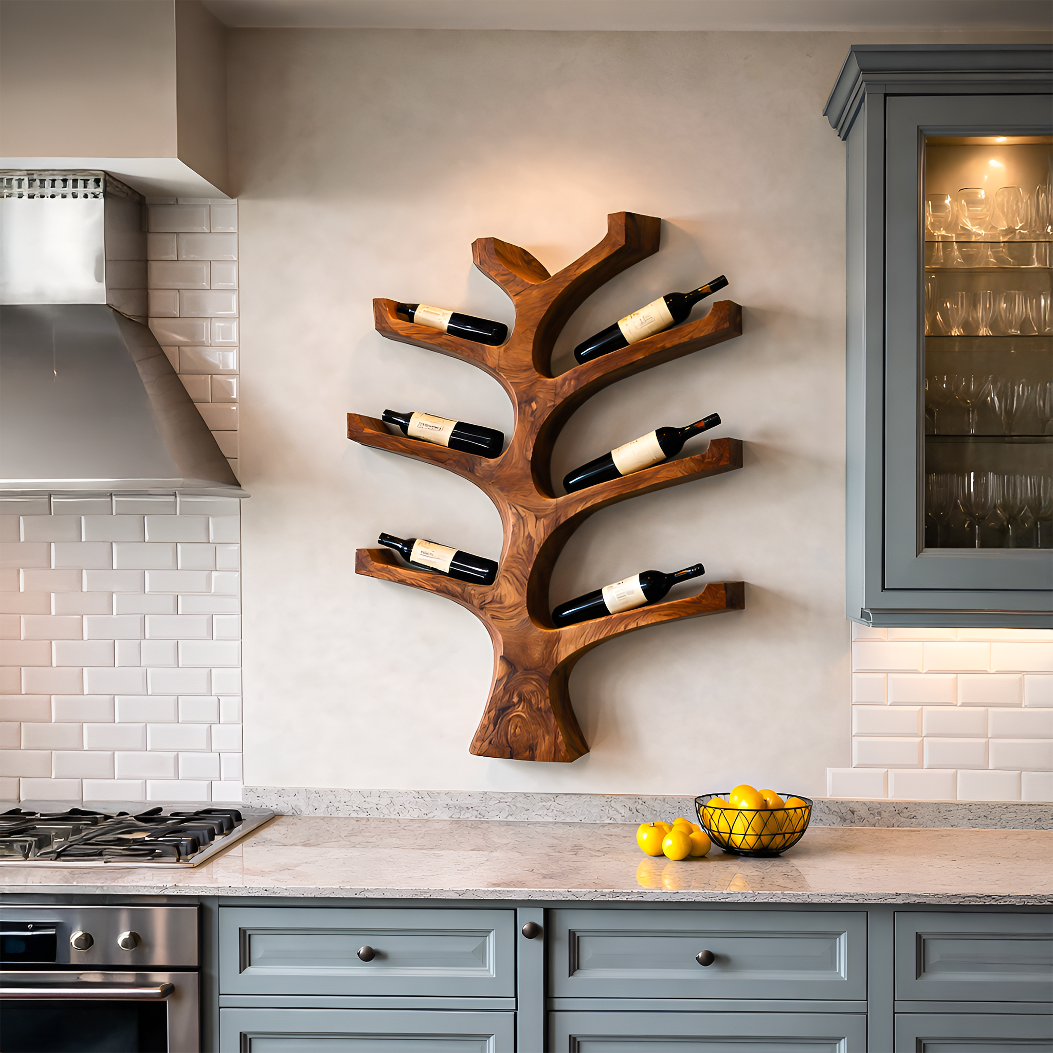 Rustic Wall Mounted Tree Branch Wine Holder For Kitchen RTTHTTWH014