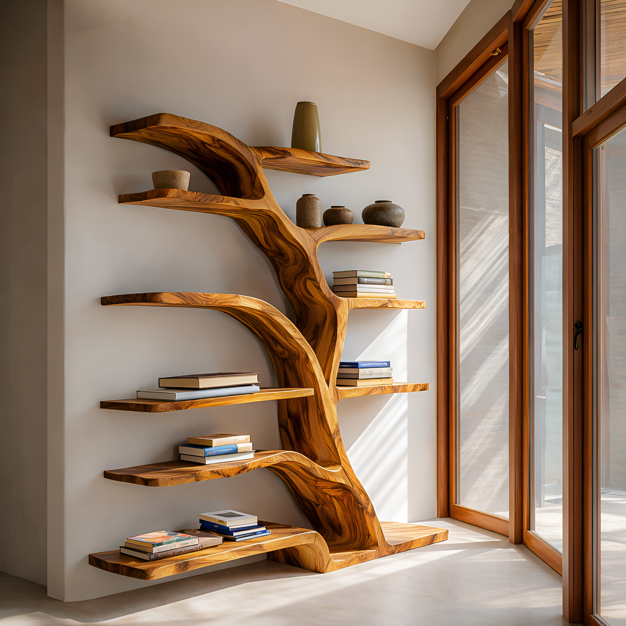 Modern Bookshelf Flowing Curved Design For Living Decor RTTHTTBS063