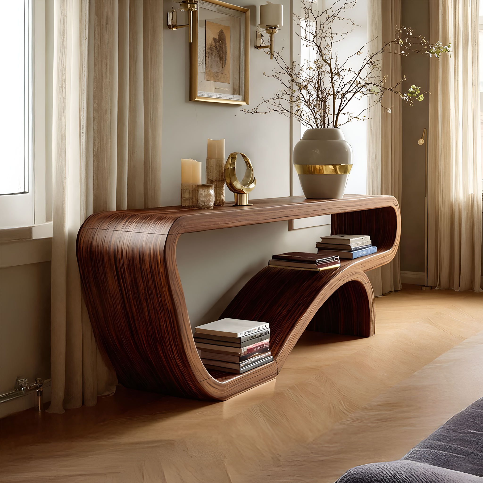 Handcrafted Solid Wood Console Table Organic Design For Bedroom Decor SILDTTNCS092