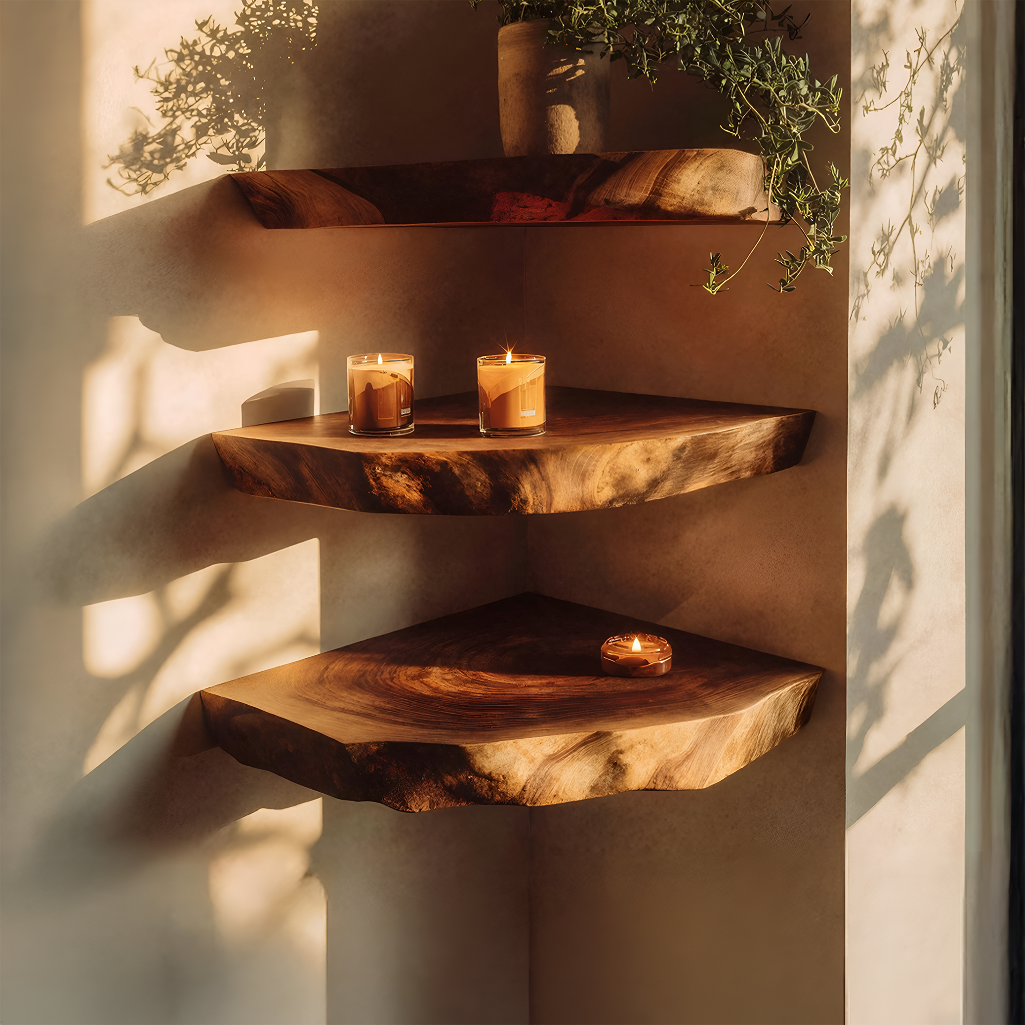 Modern Handcrafted Solid Wood Corner Shelf For Furniture Decor And Living Room SILDTTNCN003