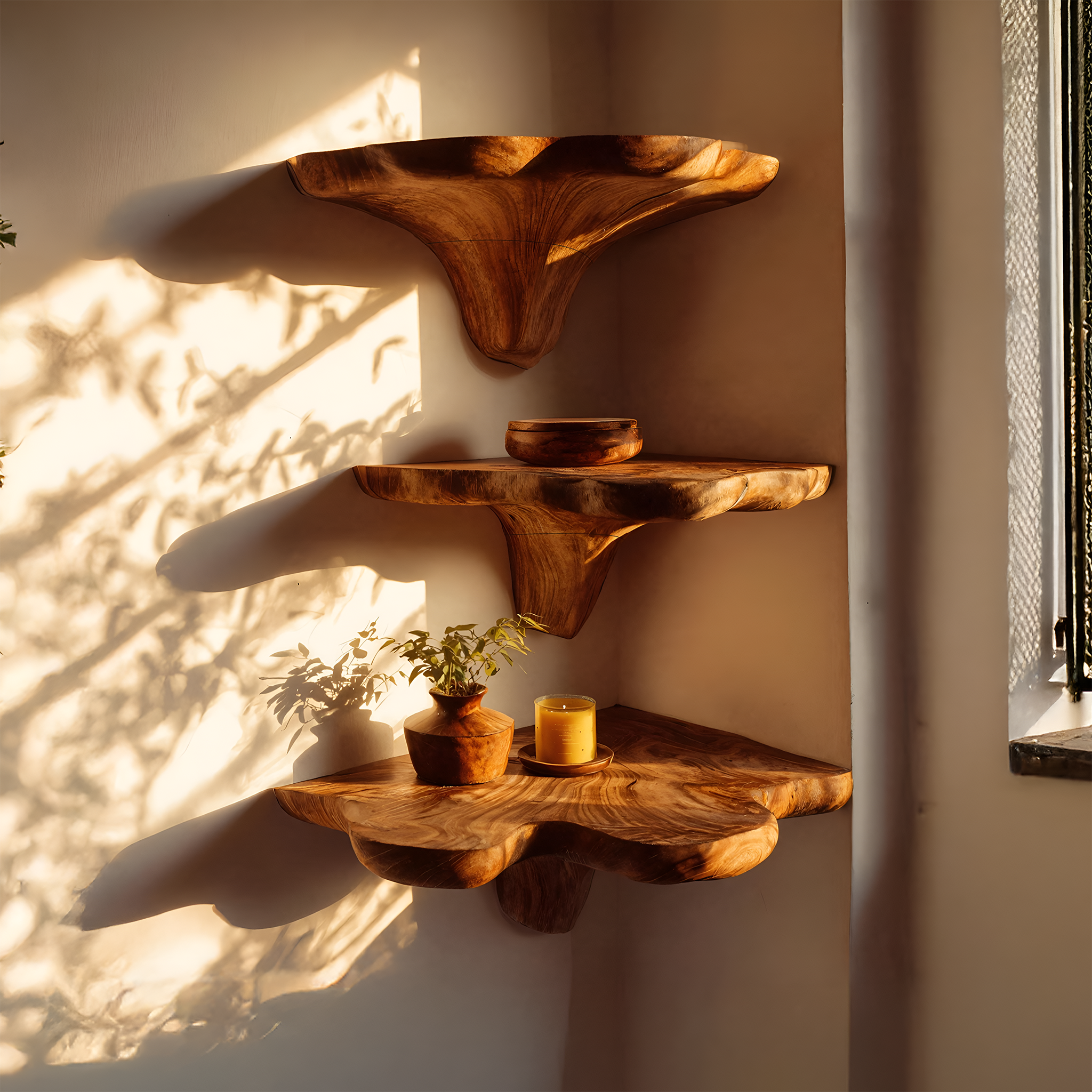 Farmhouse Wooden Live Edge Mushroom Shelf For Bedroom Furniture Decor SILDTTNCMS018
