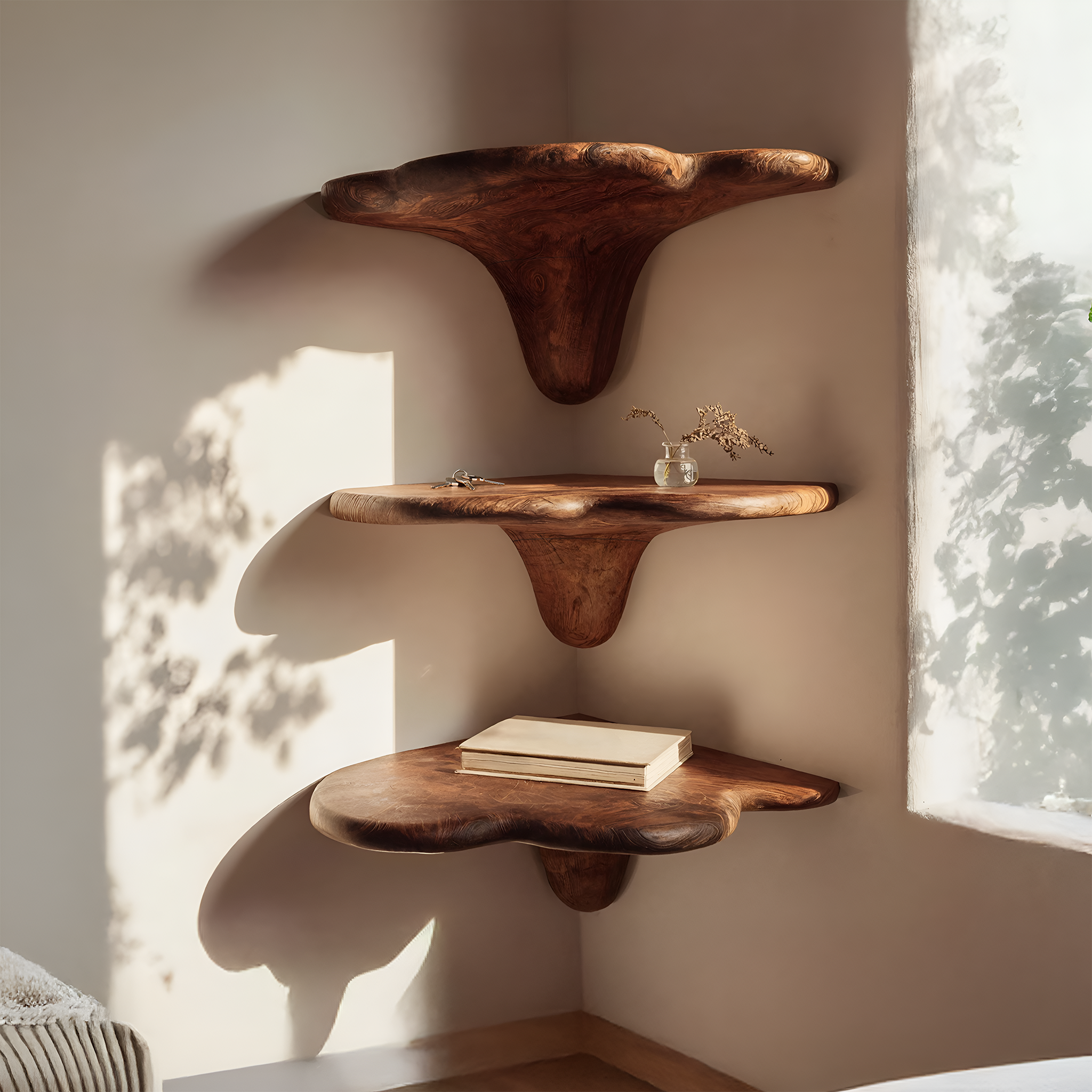 Farmhouse Solid Wood Mushroom Shelf For Living Room Furniture Design SILDTTNCMS022