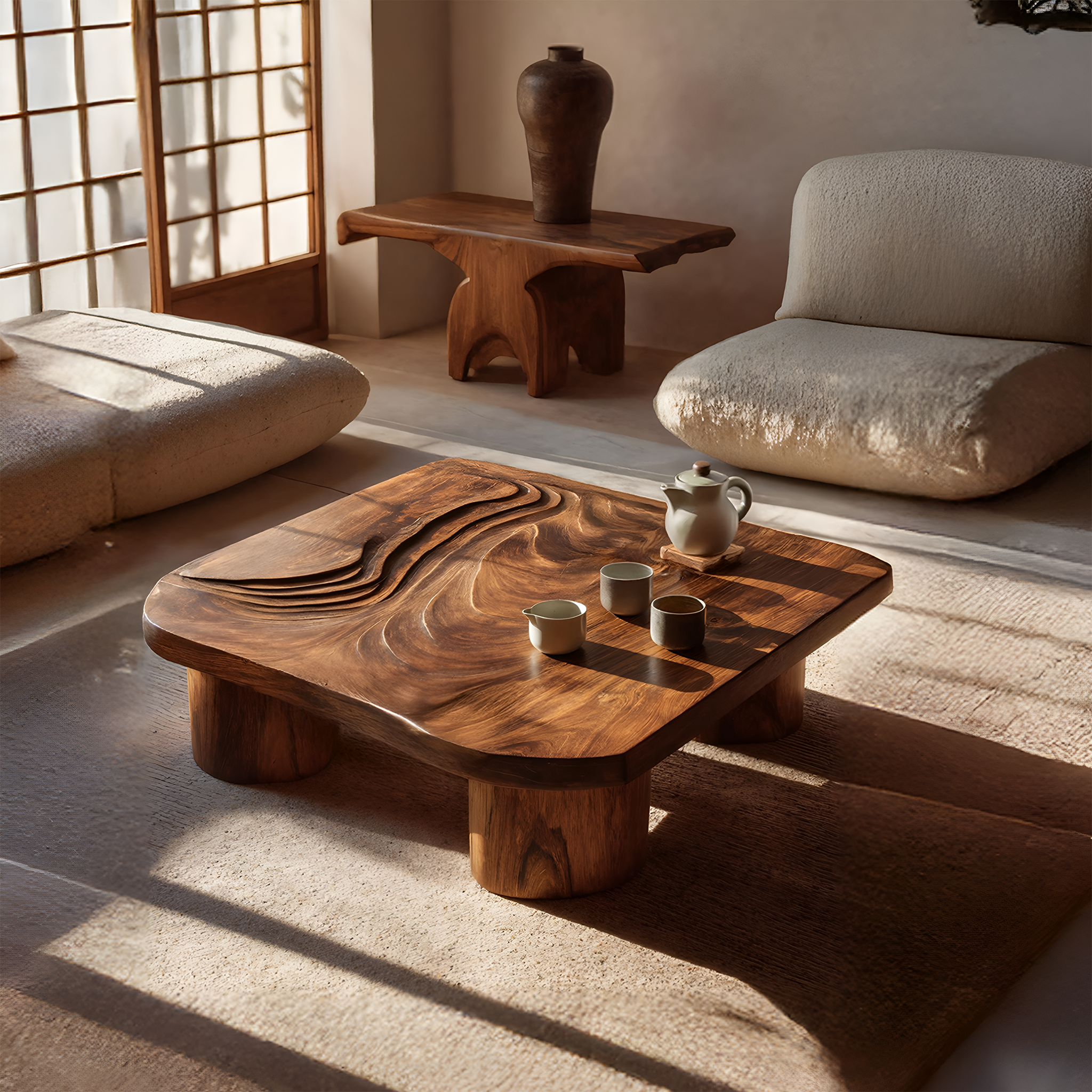 Handcrafted Abstract Solid Wood Coffee Table For Entryway SILDTTRCF090