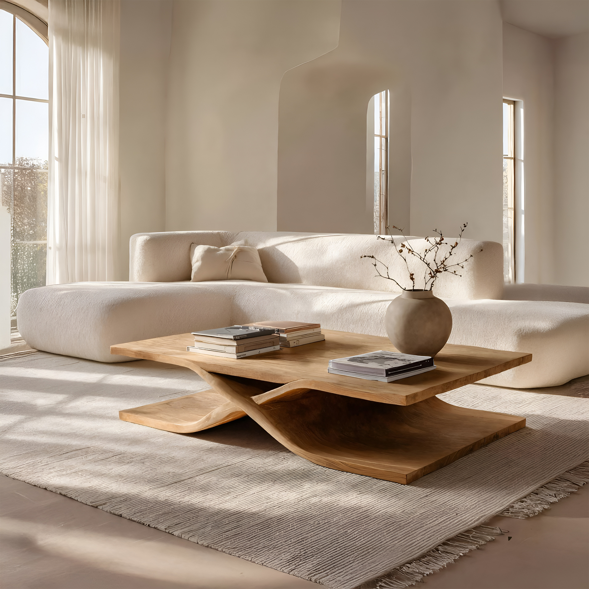 Modern Coffee Table Curved Layered Design For Living Room RTTHHNCF056