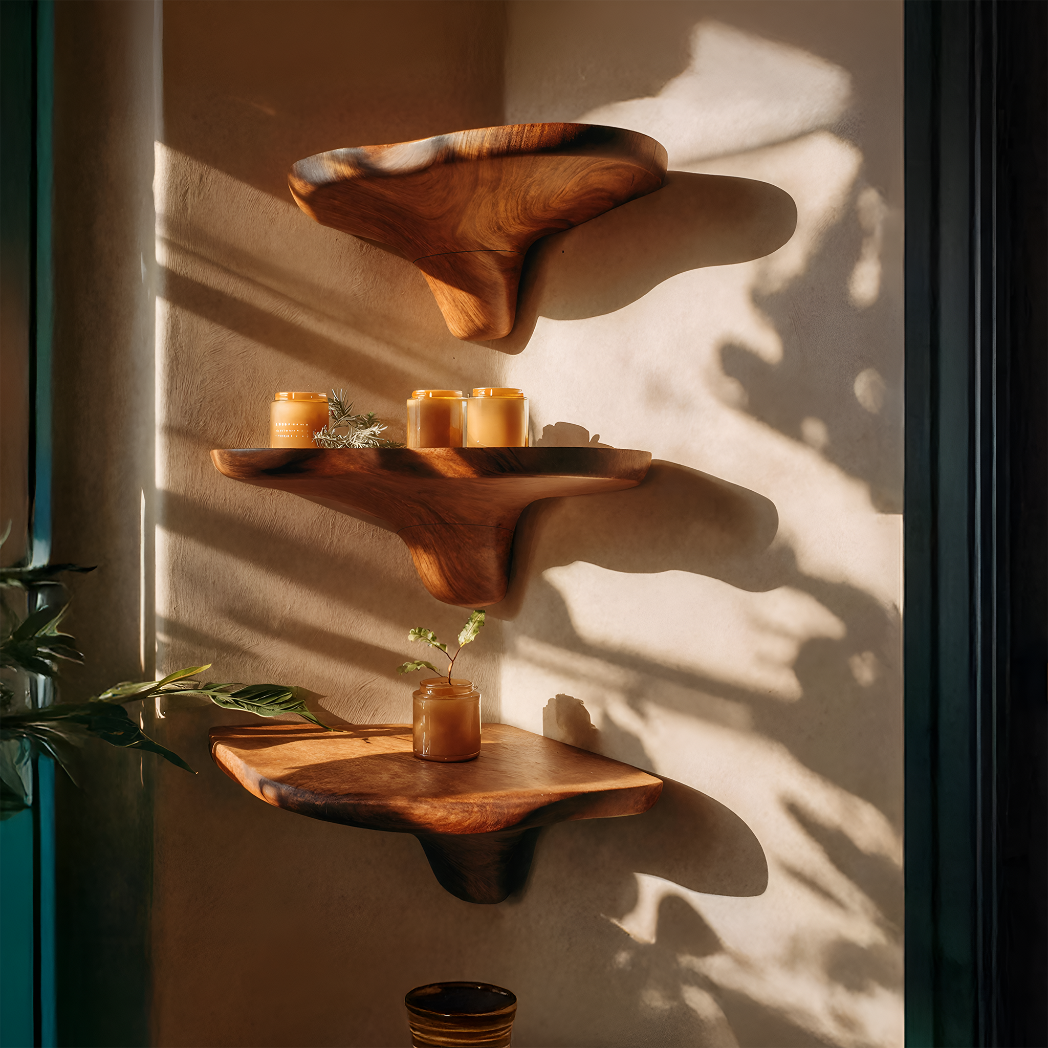 Mid Century Solid Wood Mushroom Shelf For Entryway Wall Decor SILDTTNCMS017