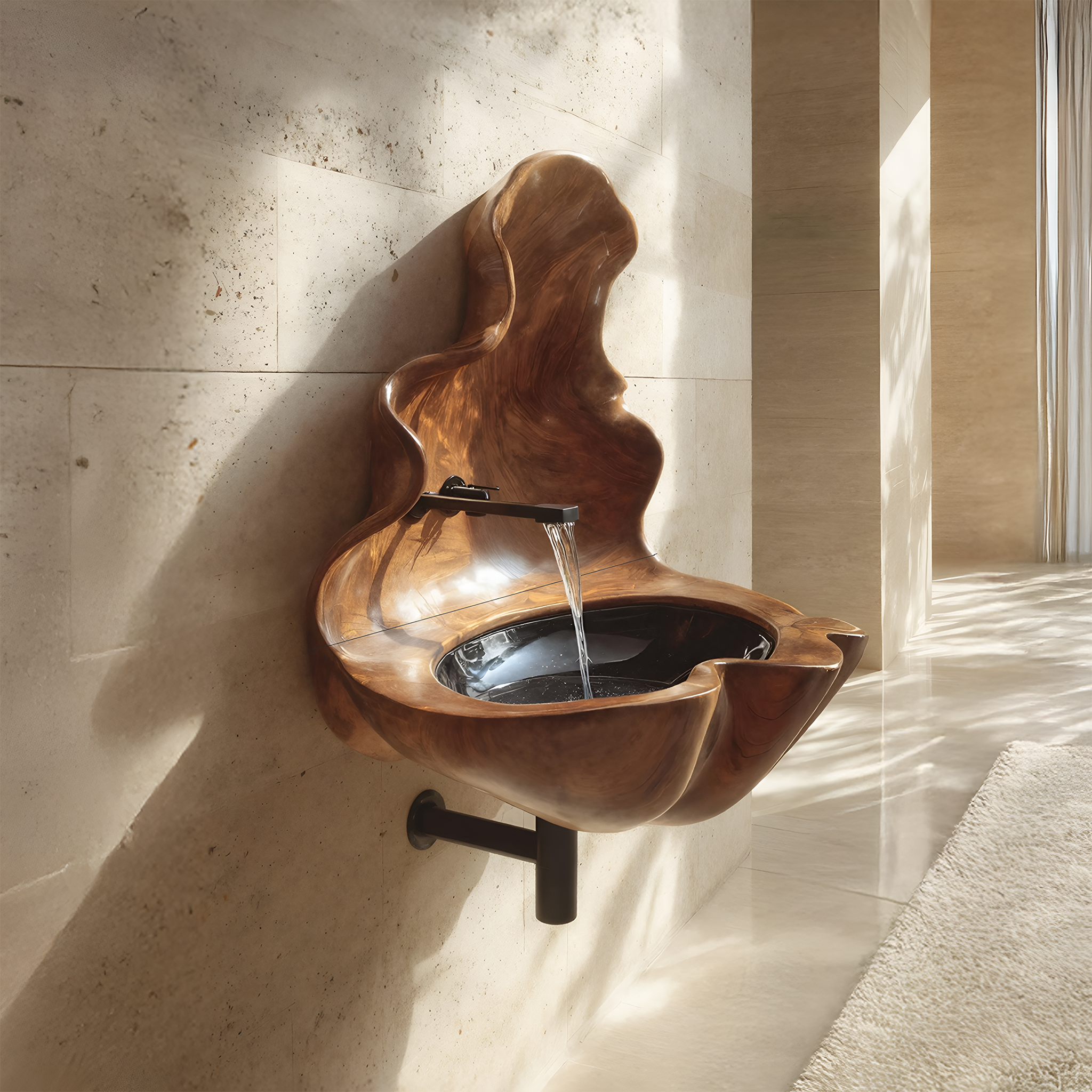 Handcrafted Wooden Live Edge Wood Basin For Artistic Furniture Decor SILDTTRVS042