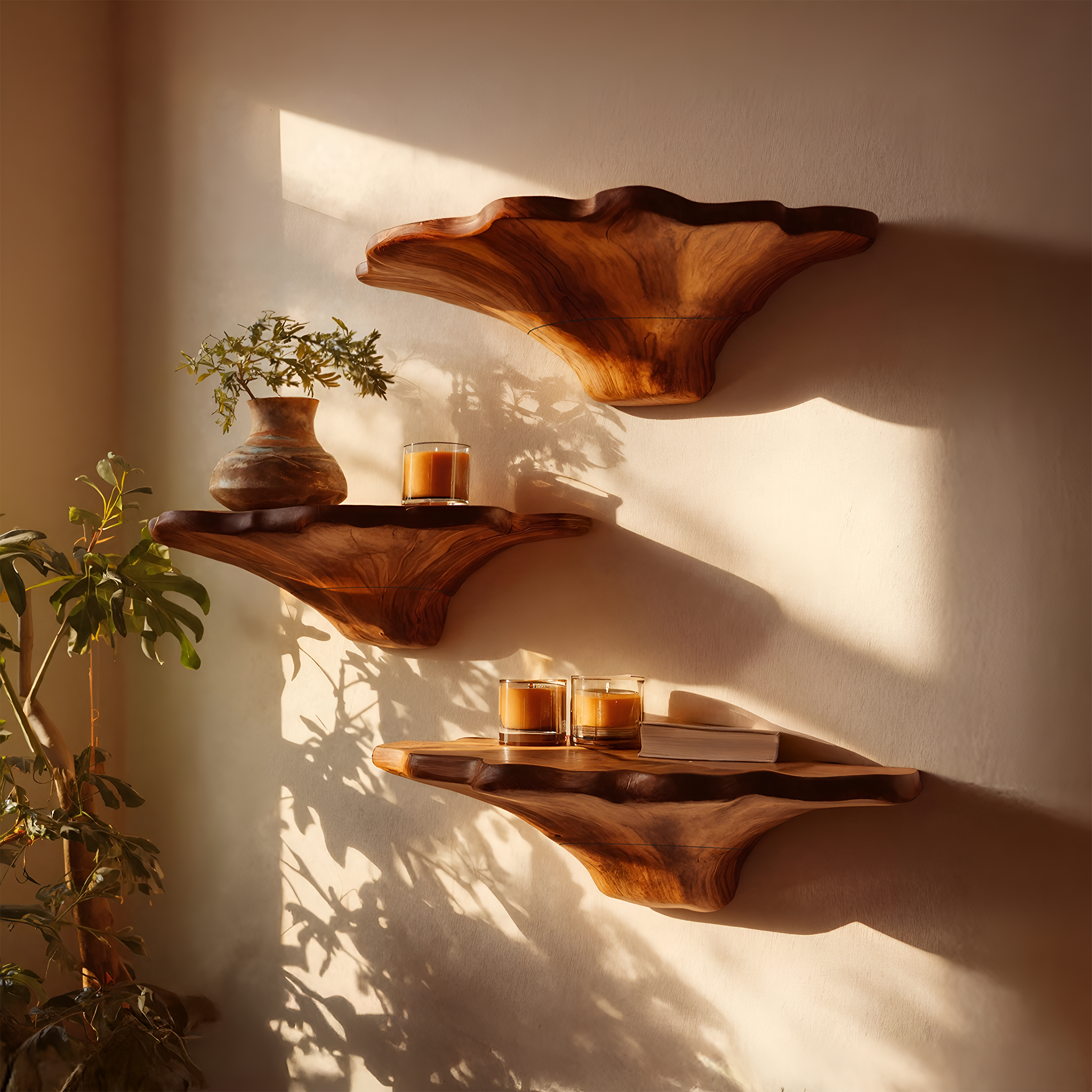 Farmhouse Wooden Mushroom Shelf For Natural Bedroom Decor Style SILDTTNMR017