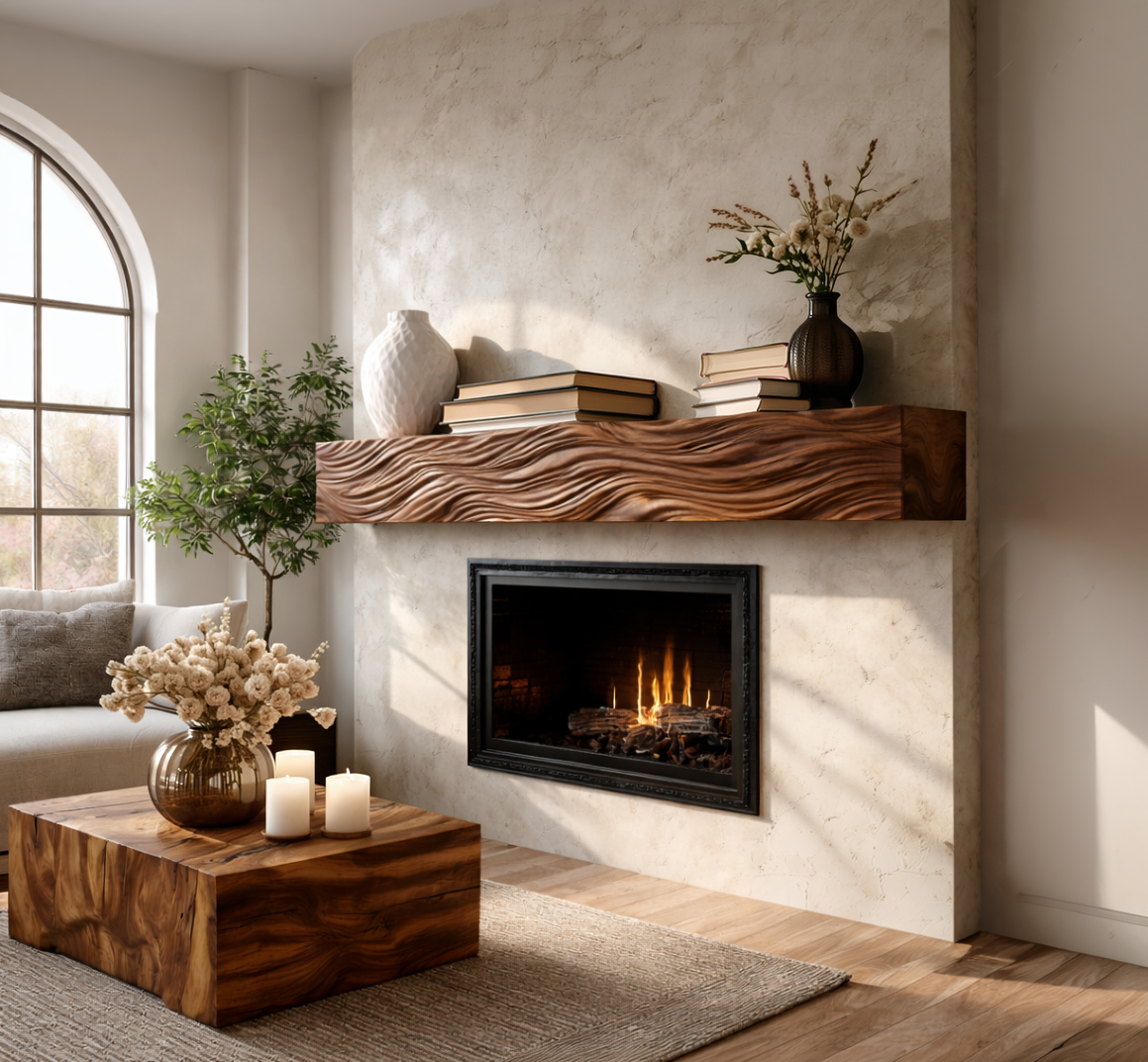 Rustic Wooden Floating Fireplace Shelf For Living Decor RTTHTTFS019