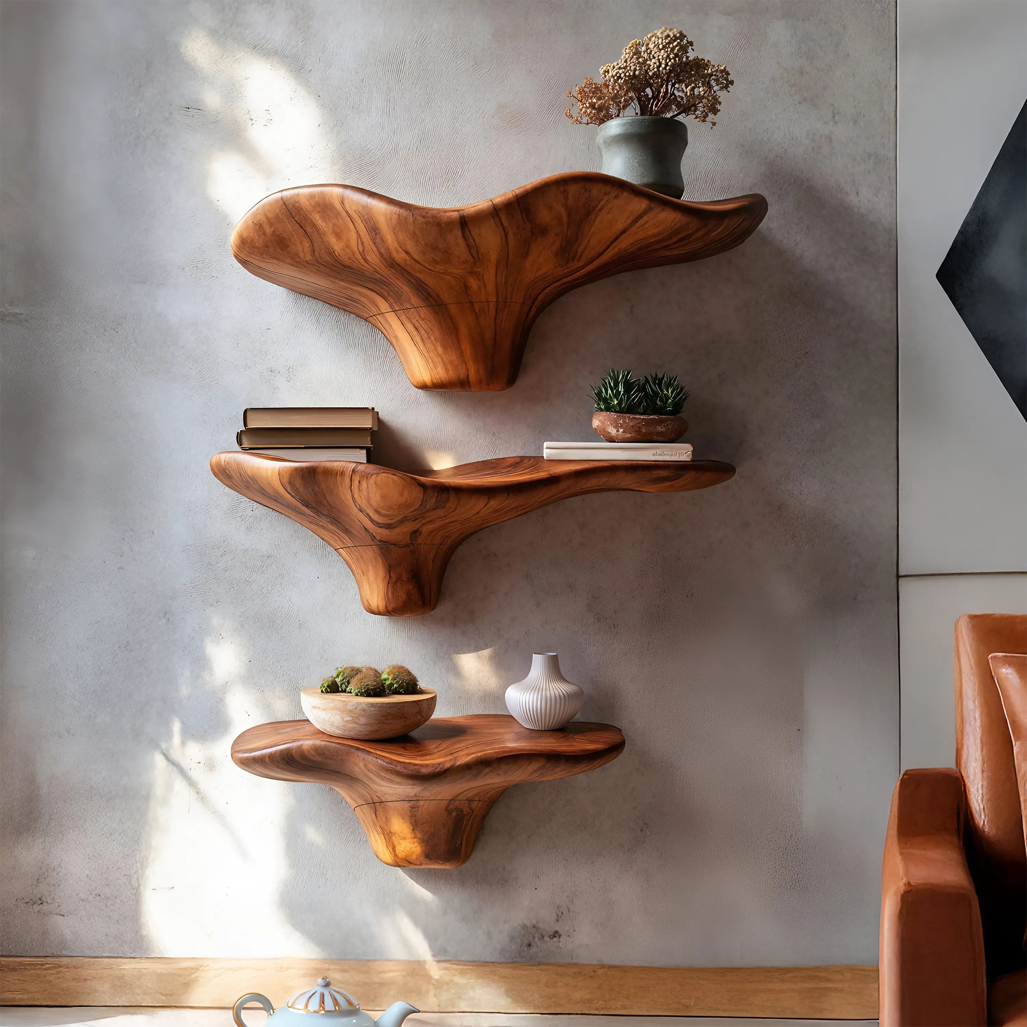 Handcrafted Wooden Mushroom Shelf For Entryway Furniture Decor SILDTTRMR024