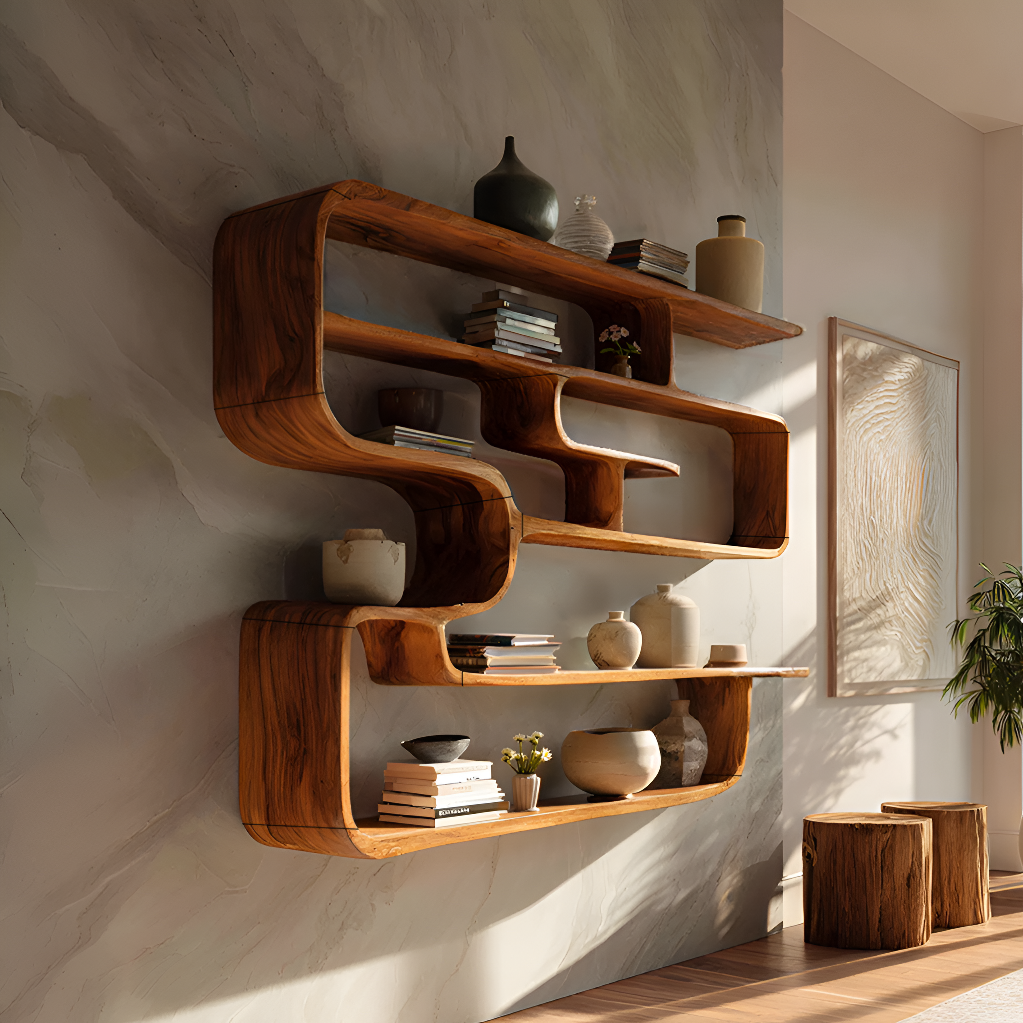 Rustic Live Edge Shelving Unit For Living Room Storage Display SILDTTRWMS029