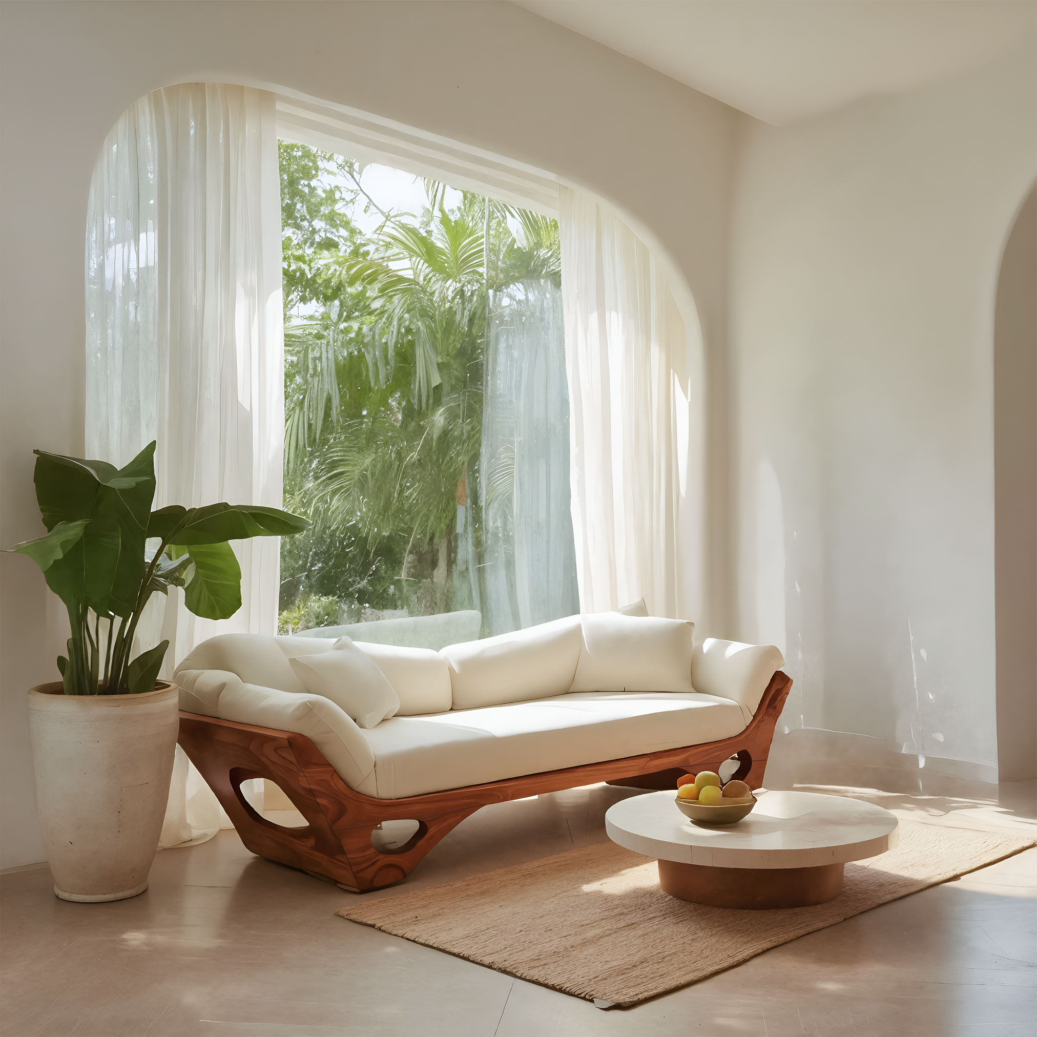 Artistic Wooden Sofa With Sculptural Organic Frame For Contemporary Home SITHTTSF024