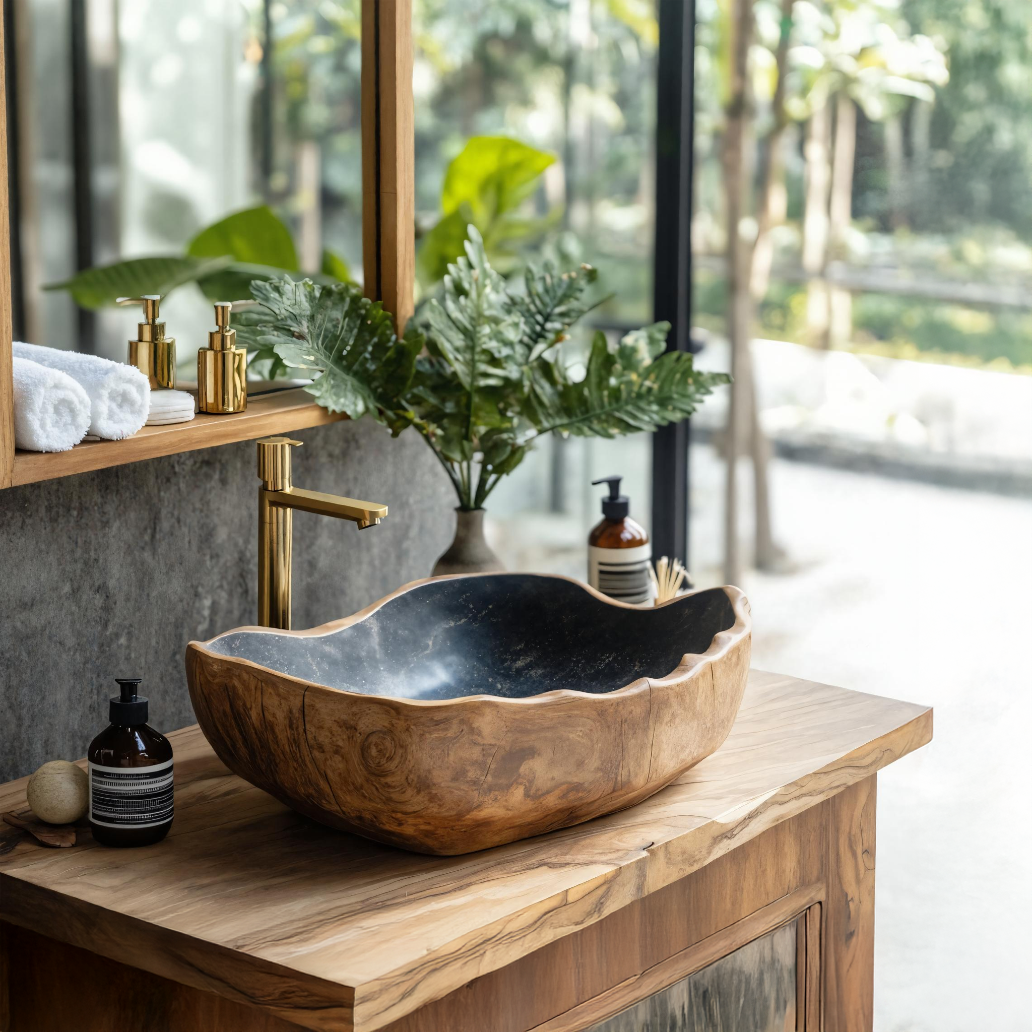 Solid Wood Sink Mid Century Look For Bathroom Interior SILDTTRVS012